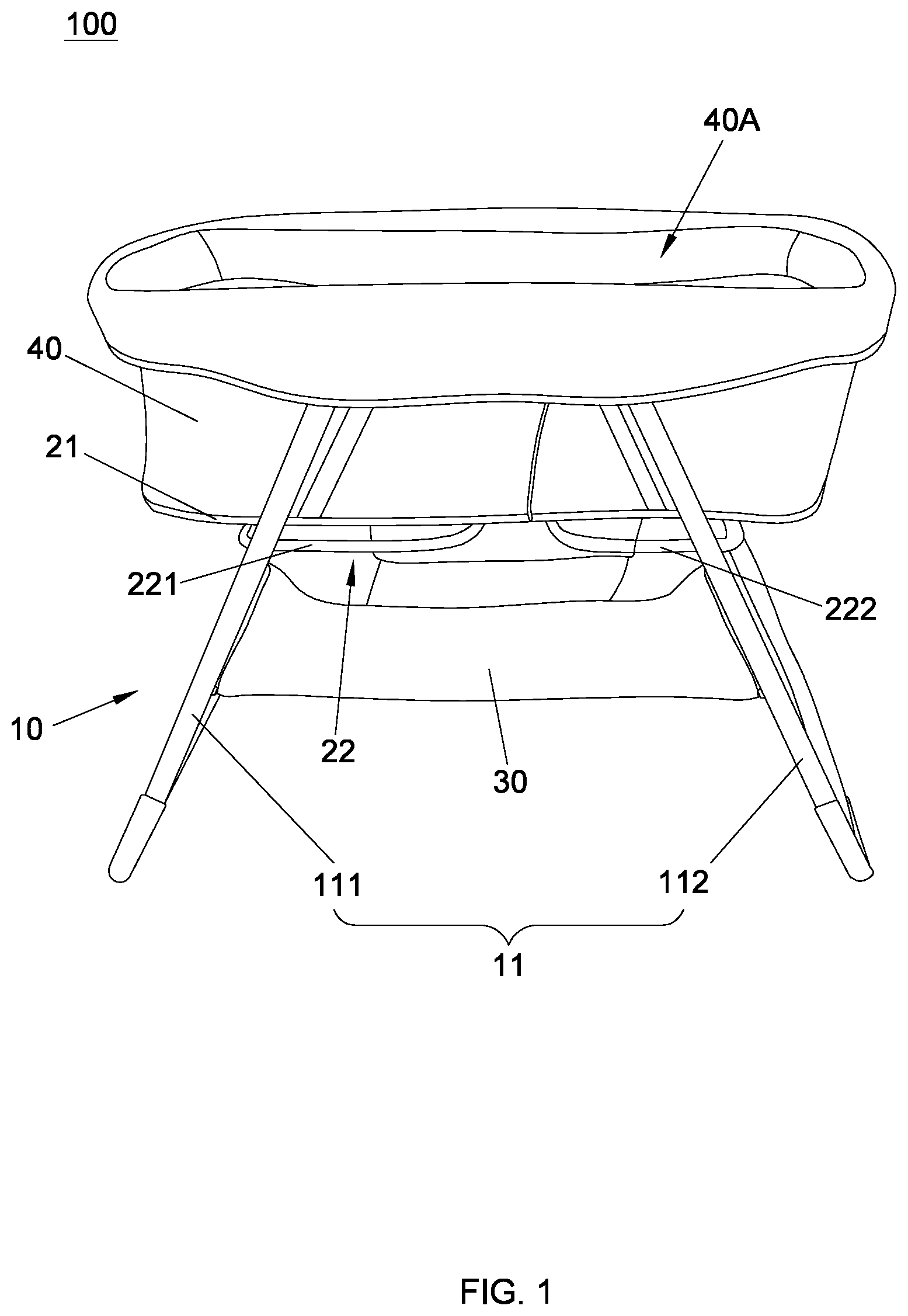 Patent US11779130 Figure 1 – Child bassinet