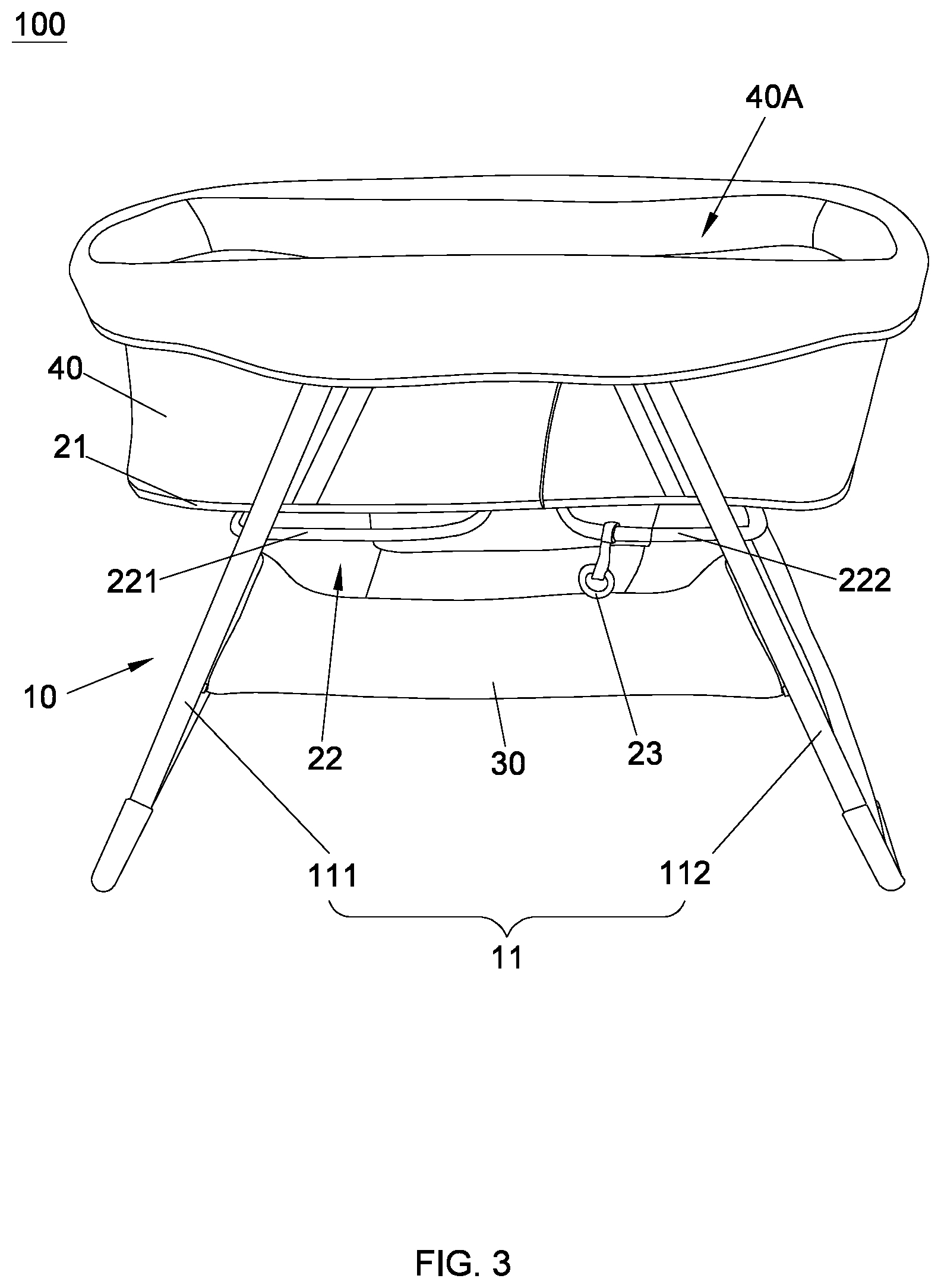 Patent US11779130 Figure 3 – Child bassinet