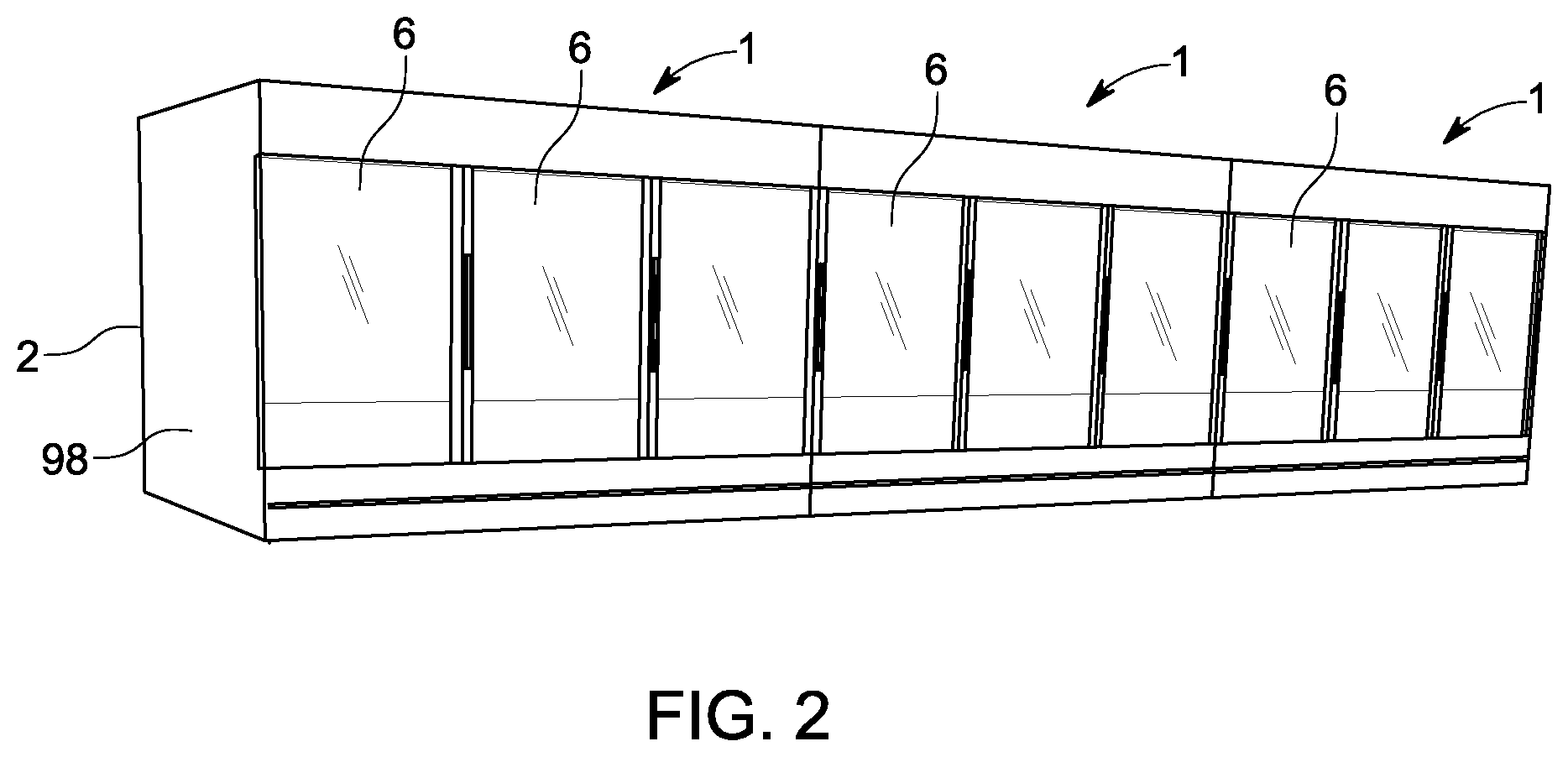Patent US11779134 Figure 2 – Door arrangement for refrigerated merchandising cabinet
