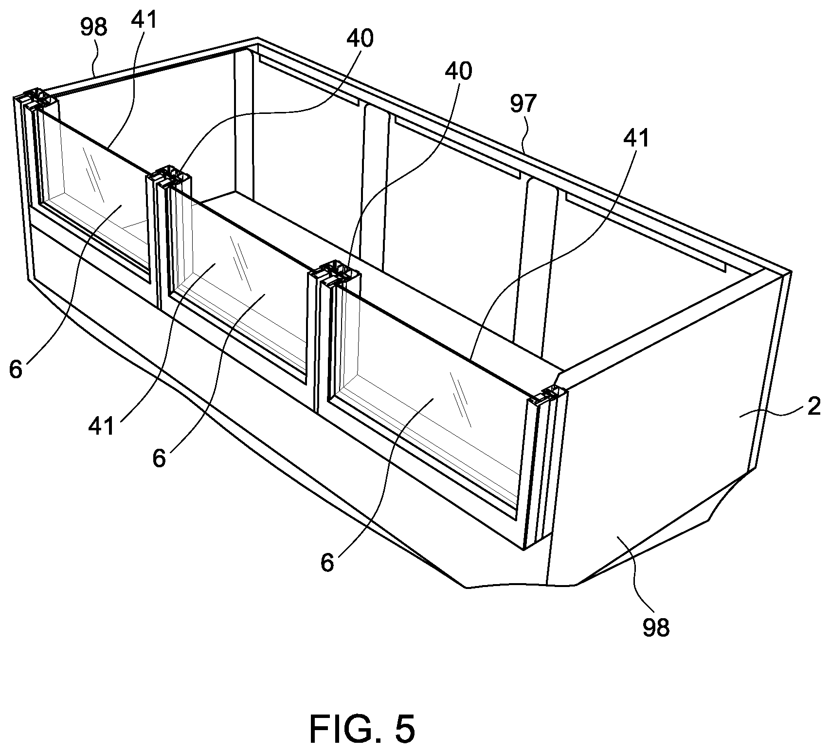 Patent US11779134 Figure 5 – Door arrangement for refrigerated merchandising cabinet