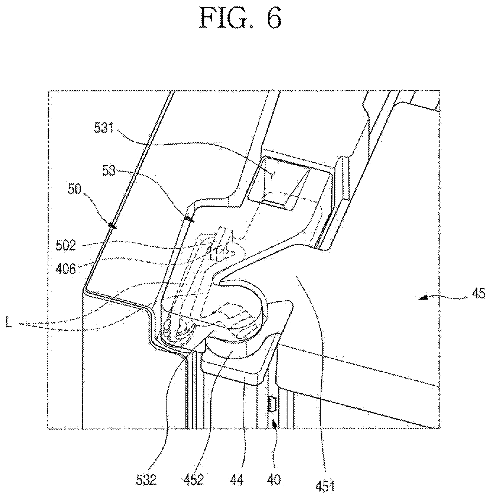 Patent US11779135 Figure 6 – Refrigerator having panel assembly covering opening of outer plate of door