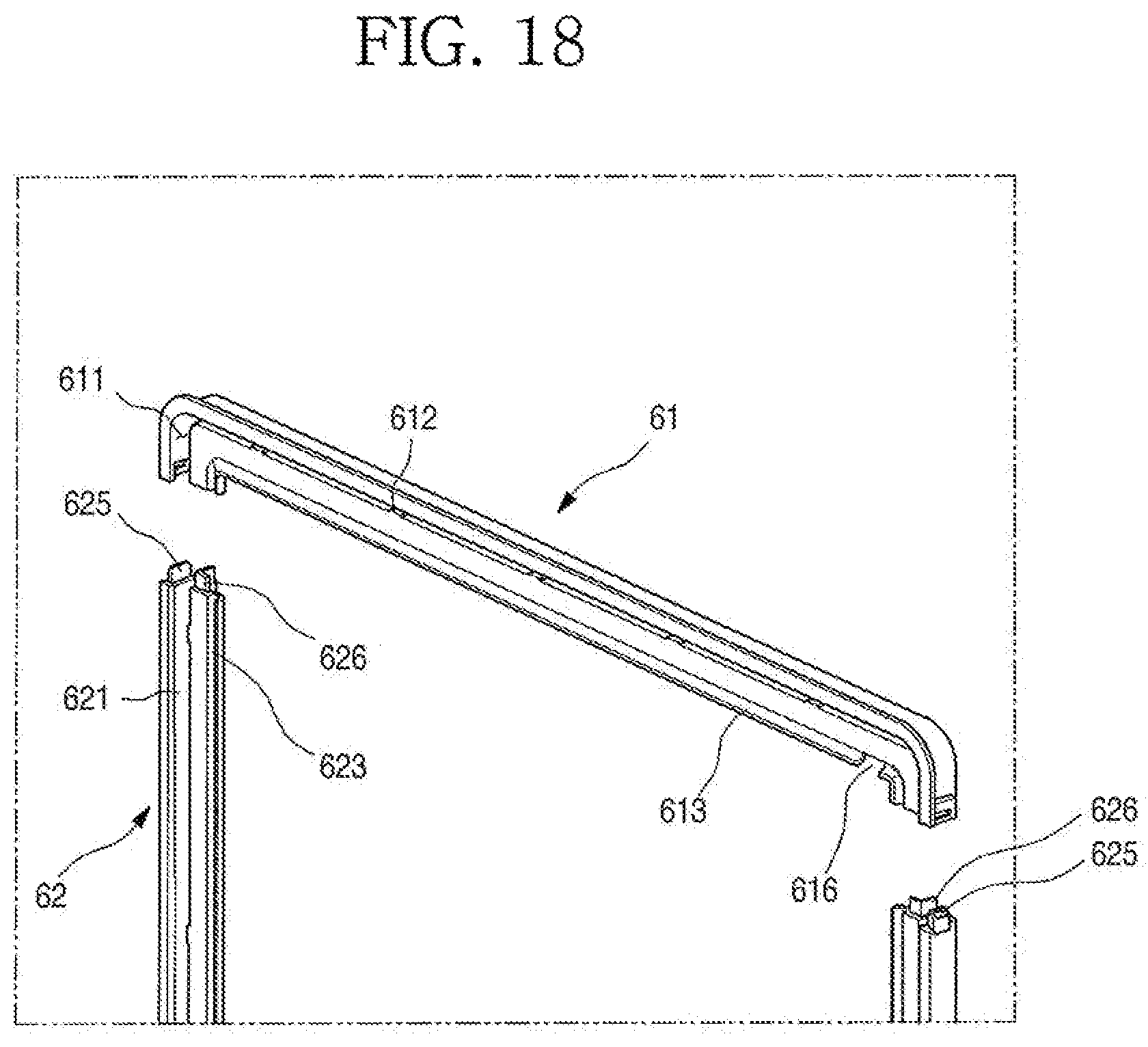Patent US11779135 Figure 18 – Refrigerator having panel assembly covering opening of outer plate of door