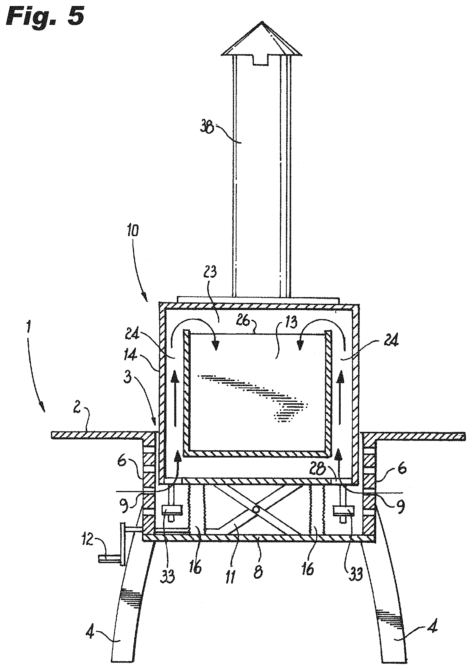 Patent US11779153 Figure 5 – Heating table with adjustable-height grill