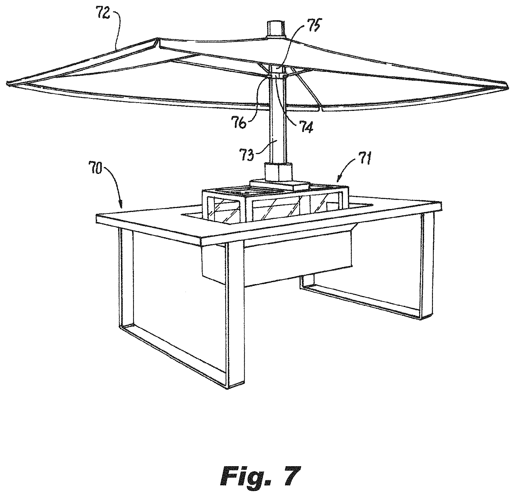 Patent US11779153 Figure 7 – Heating table with adjustable-height grill