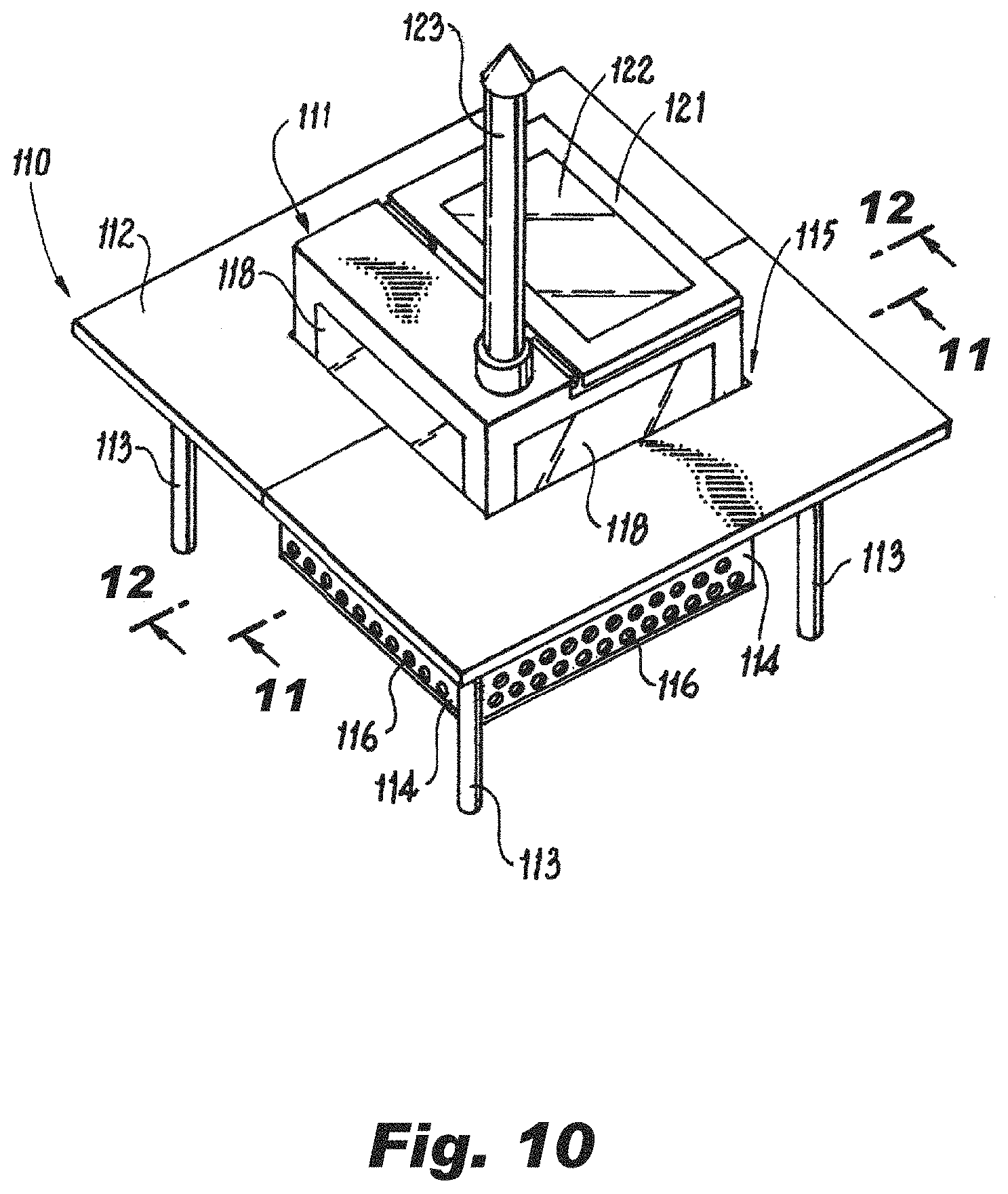 Patent US11779153 Figure 10 – Heating table with adjustable-height grill