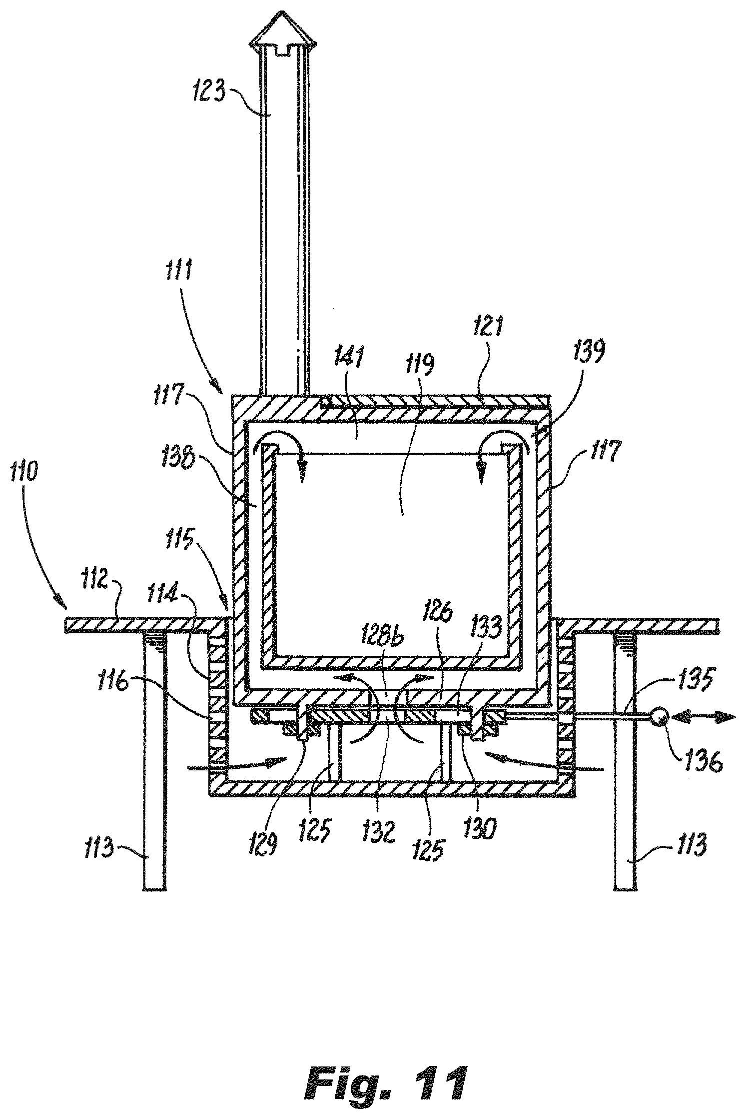 Patent US11779153 Figure 11 – Heating table with adjustable-height grill