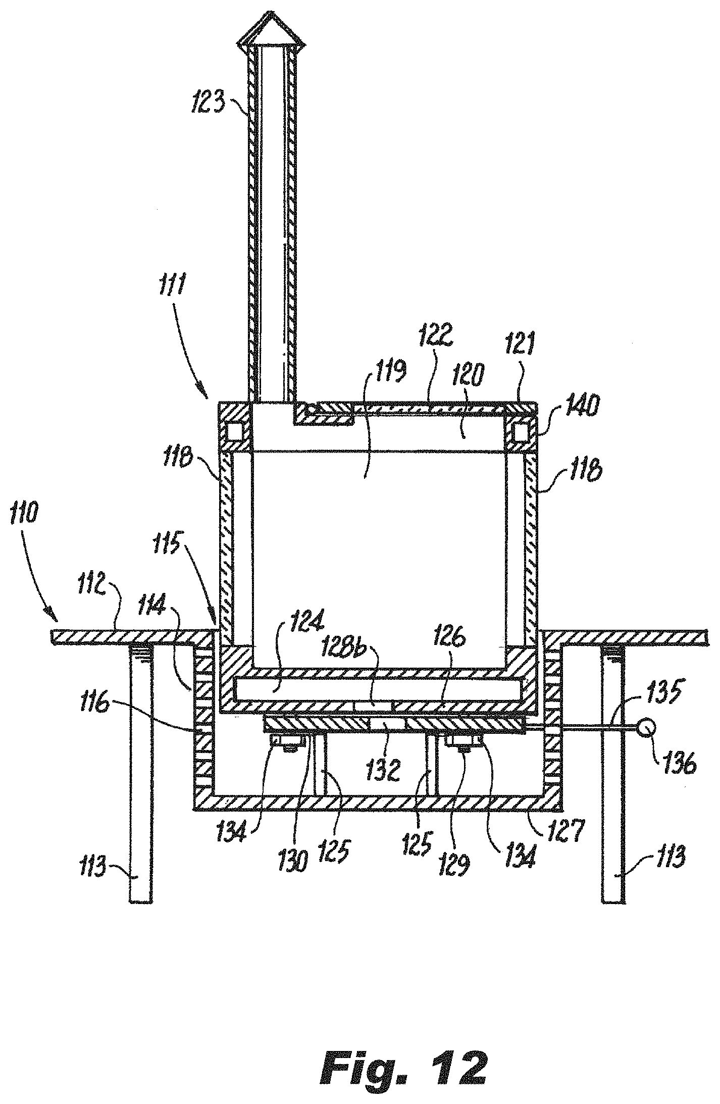 Patent US11779153 Figure 12 – Heating table with adjustable-height grill