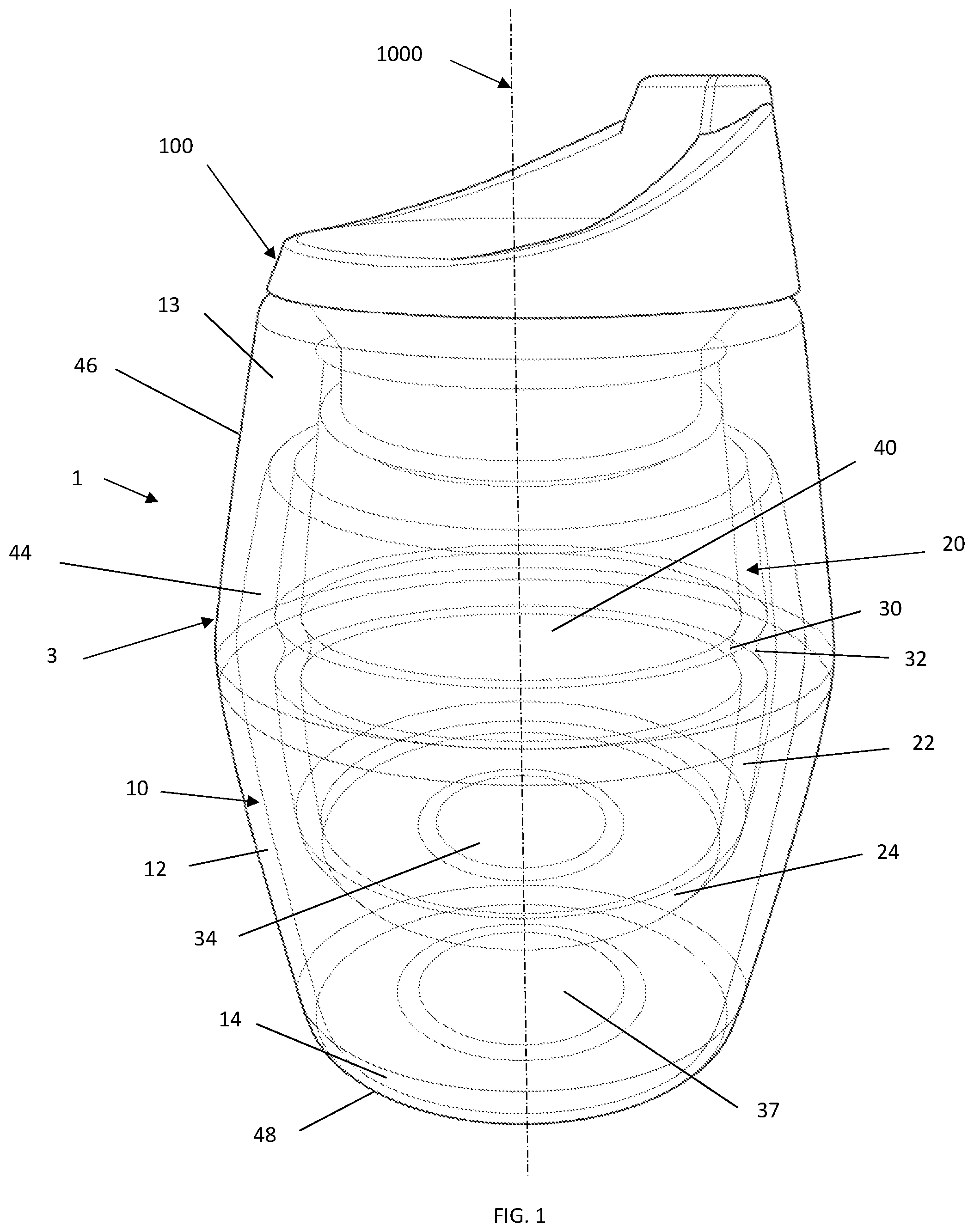 Patent US11779156 Figure 1 – Reusable beverage container assembly