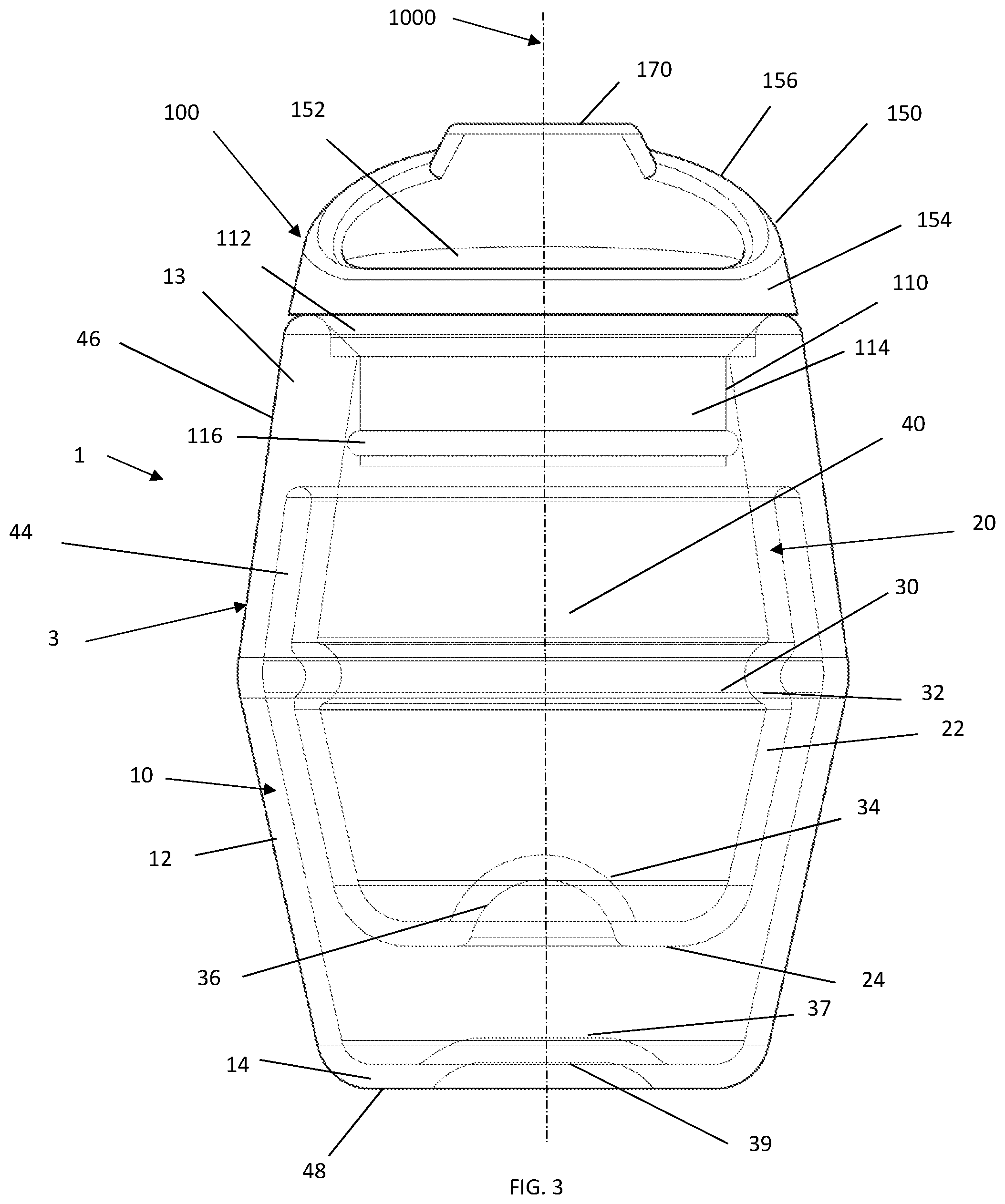 Patent US11779156 Figure 3 – Reusable beverage container assembly