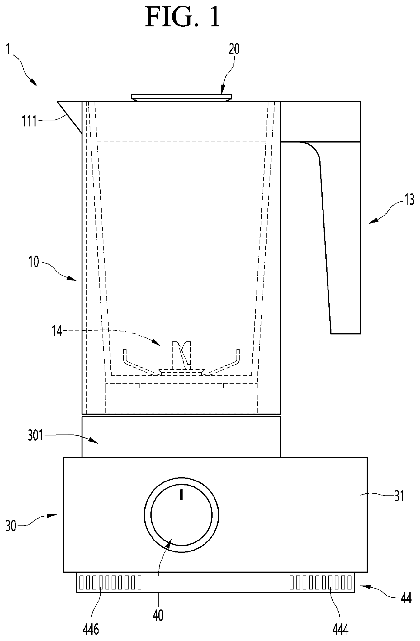 Patent US11779161 Figure 1 – Blender and lid for blender container