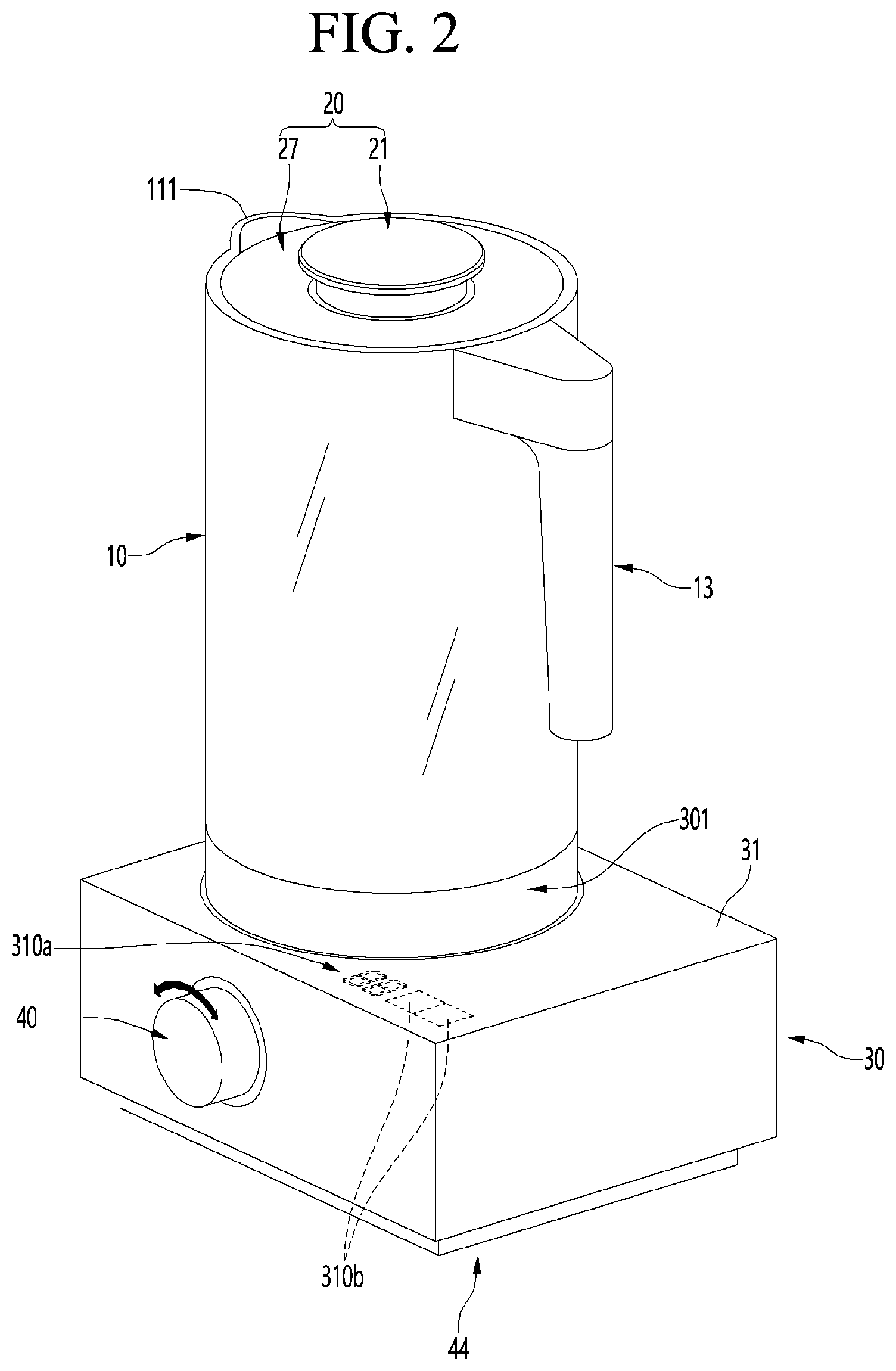 Patent US11779161 Figure 2 – Blender and lid for blender container