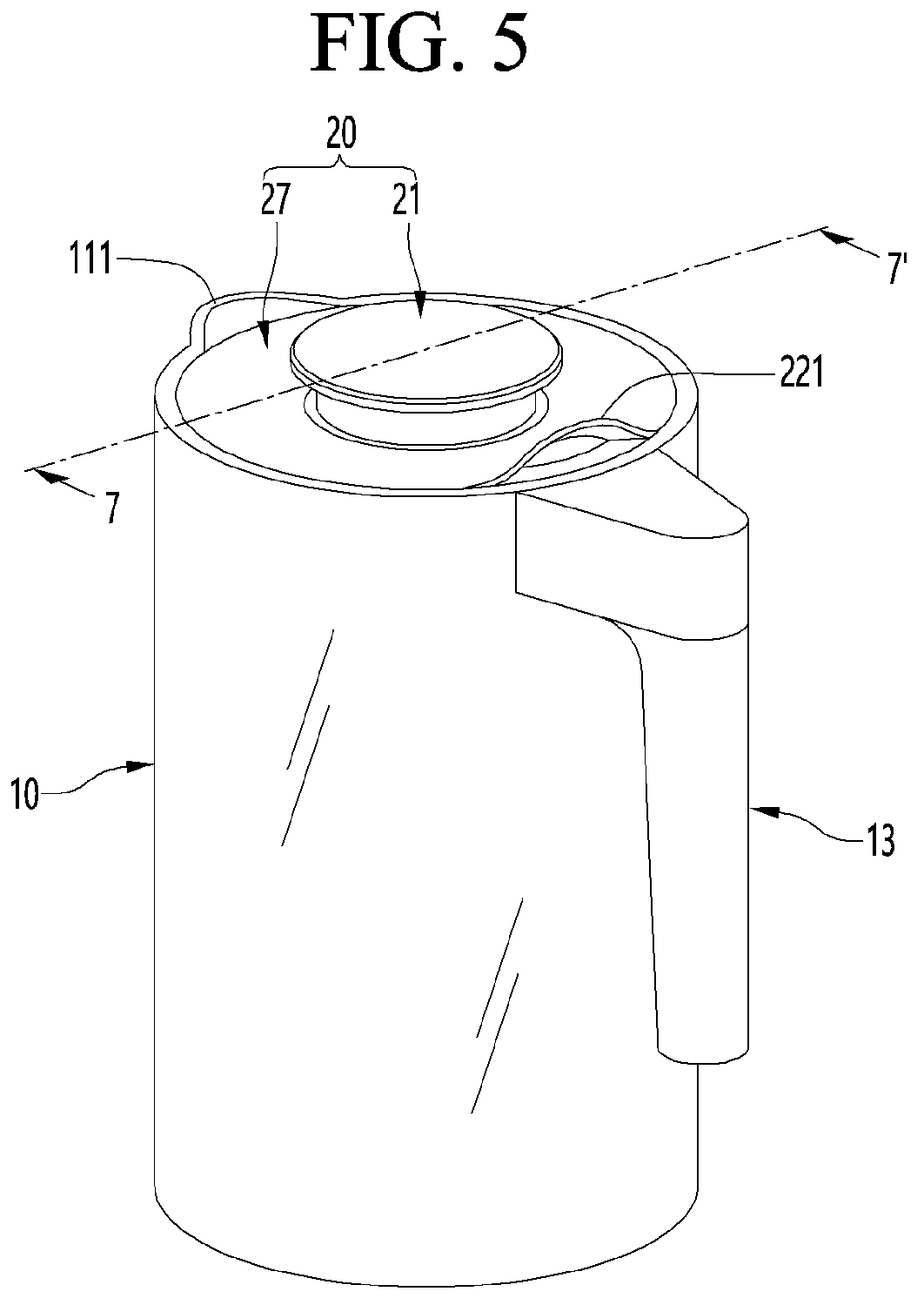 Patent US11779161 Figure 5 – Blender and lid for blender container