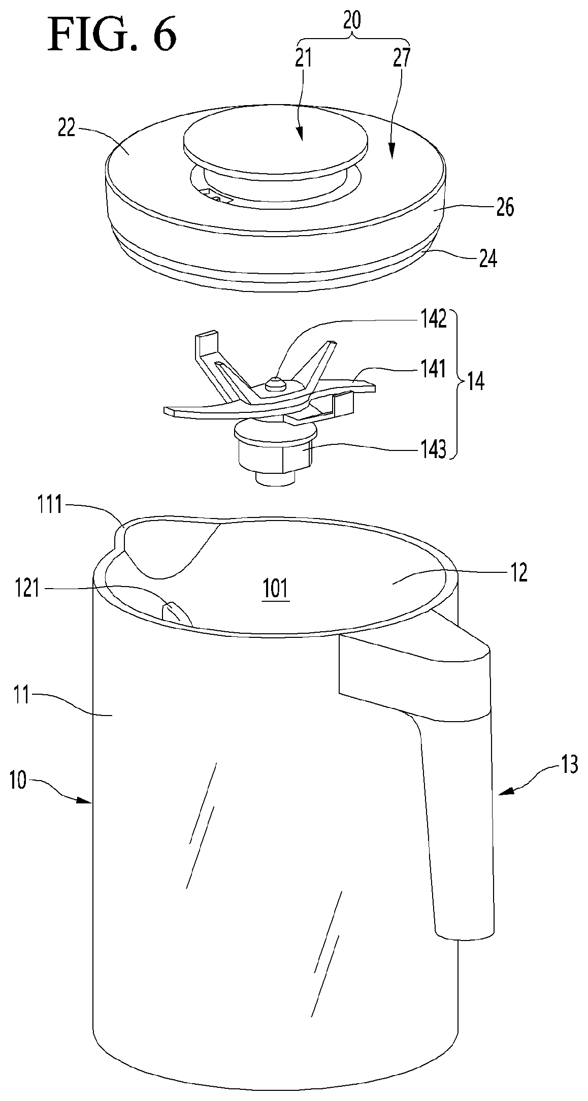 Patent US11779161 Figure 6 – Blender and lid for blender container