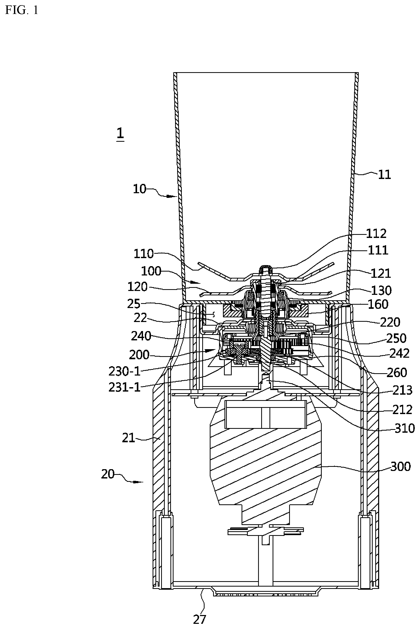 Patent US11779163 — Blender having bi-directionally rotatable blades — Figure 1