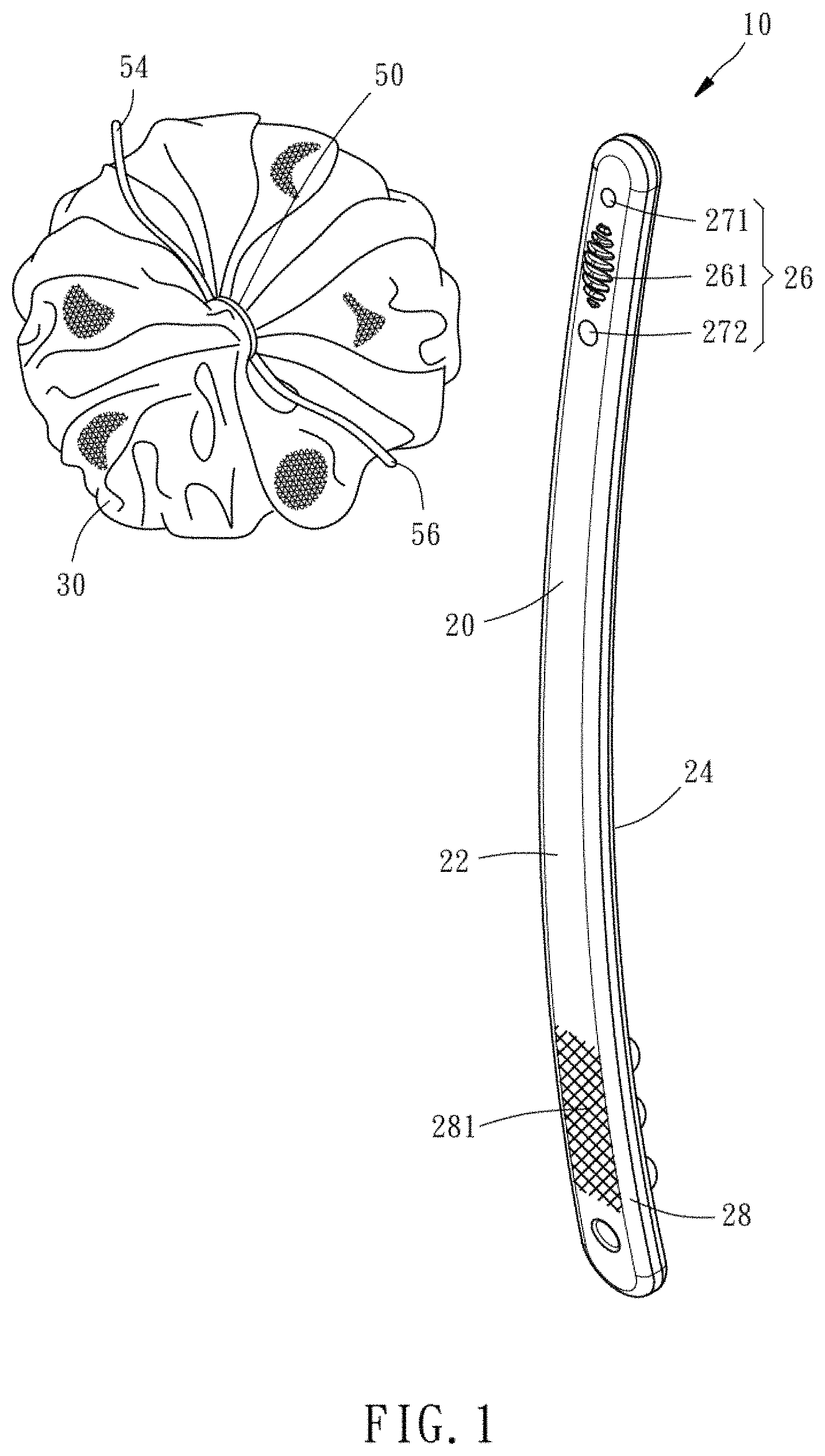 Patent US11779166 Figure 1 – Bath scrubber with handle