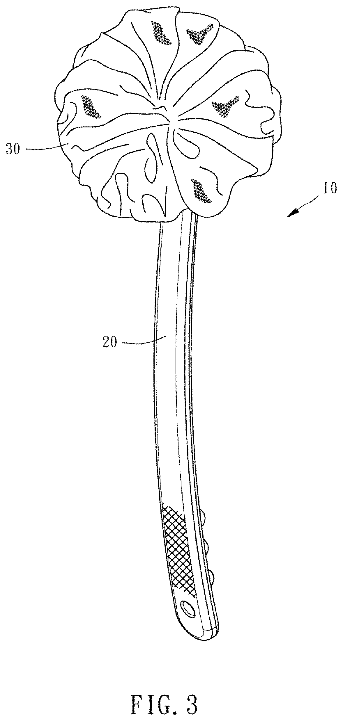 Patent US11779166 Figure 3 – Bath scrubber with handle