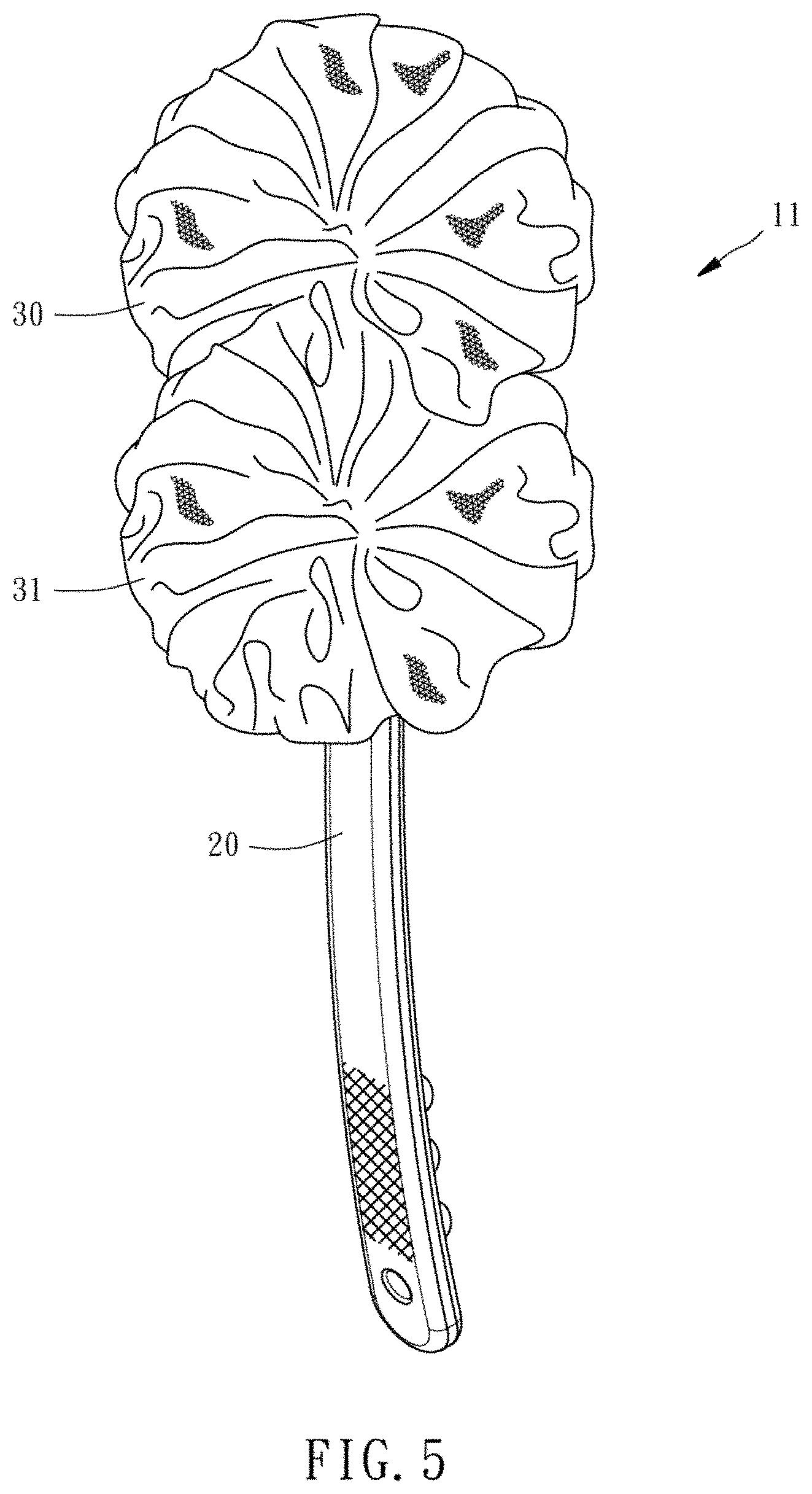 Patent US11779166 Figure 5 – Bath scrubber with handle