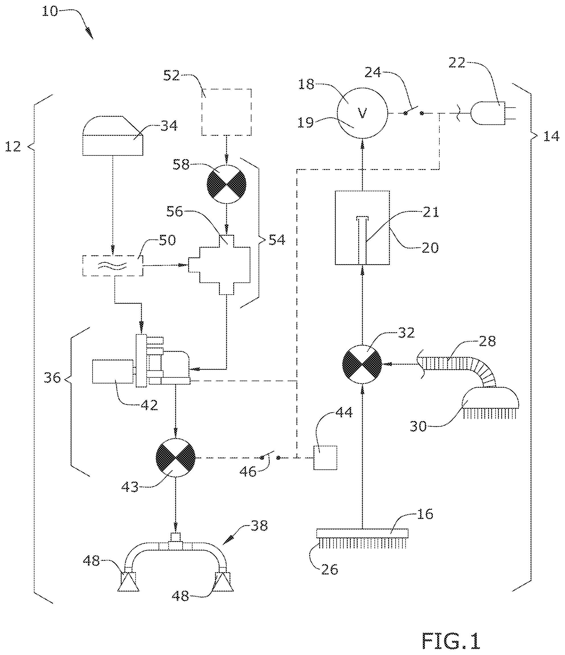 Patent US11779176 Figure 1 – Self-cleaning system and method for extraction cleaners
