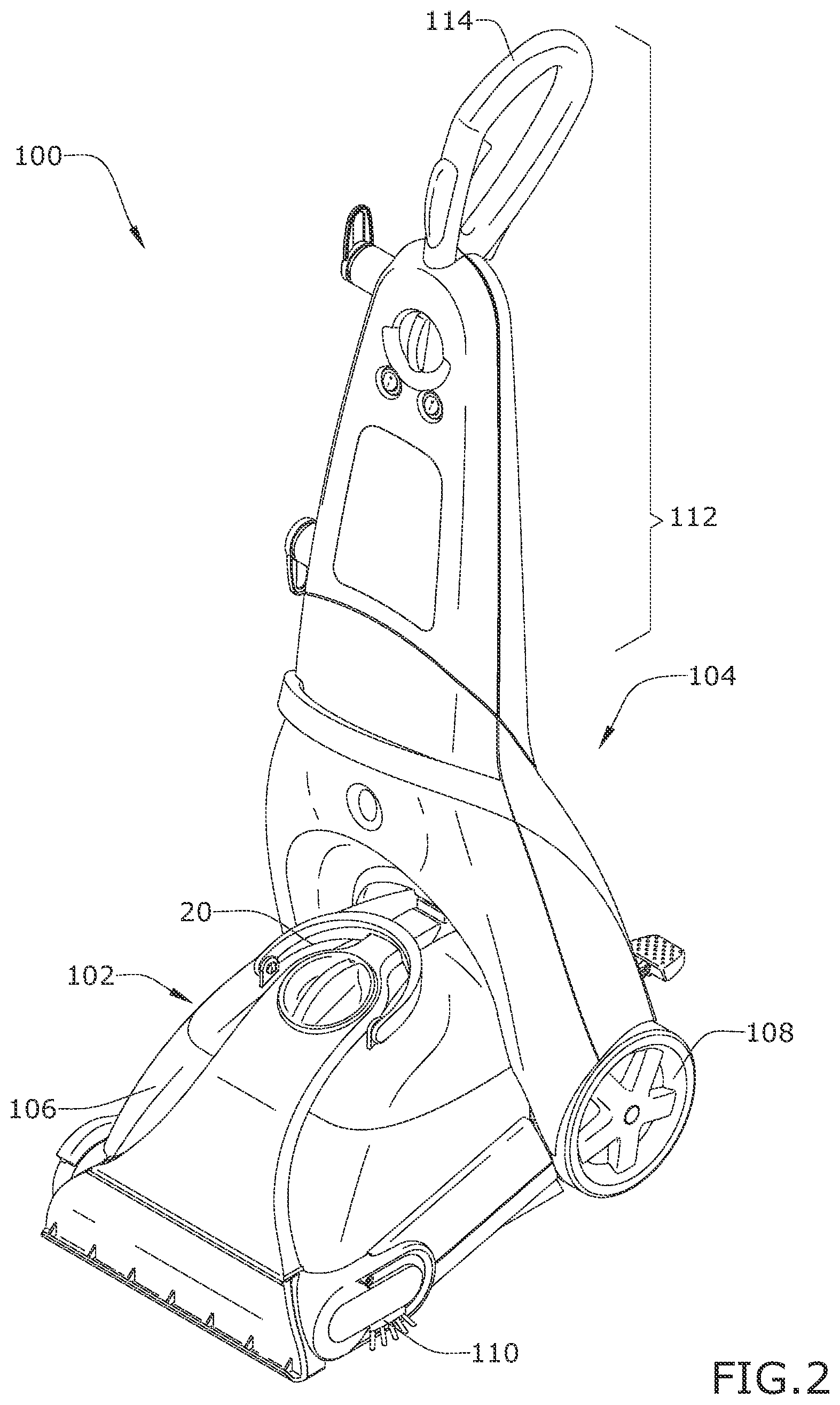 Patent US11779176 Figure 2 – Self-cleaning system and method for extraction cleaners
