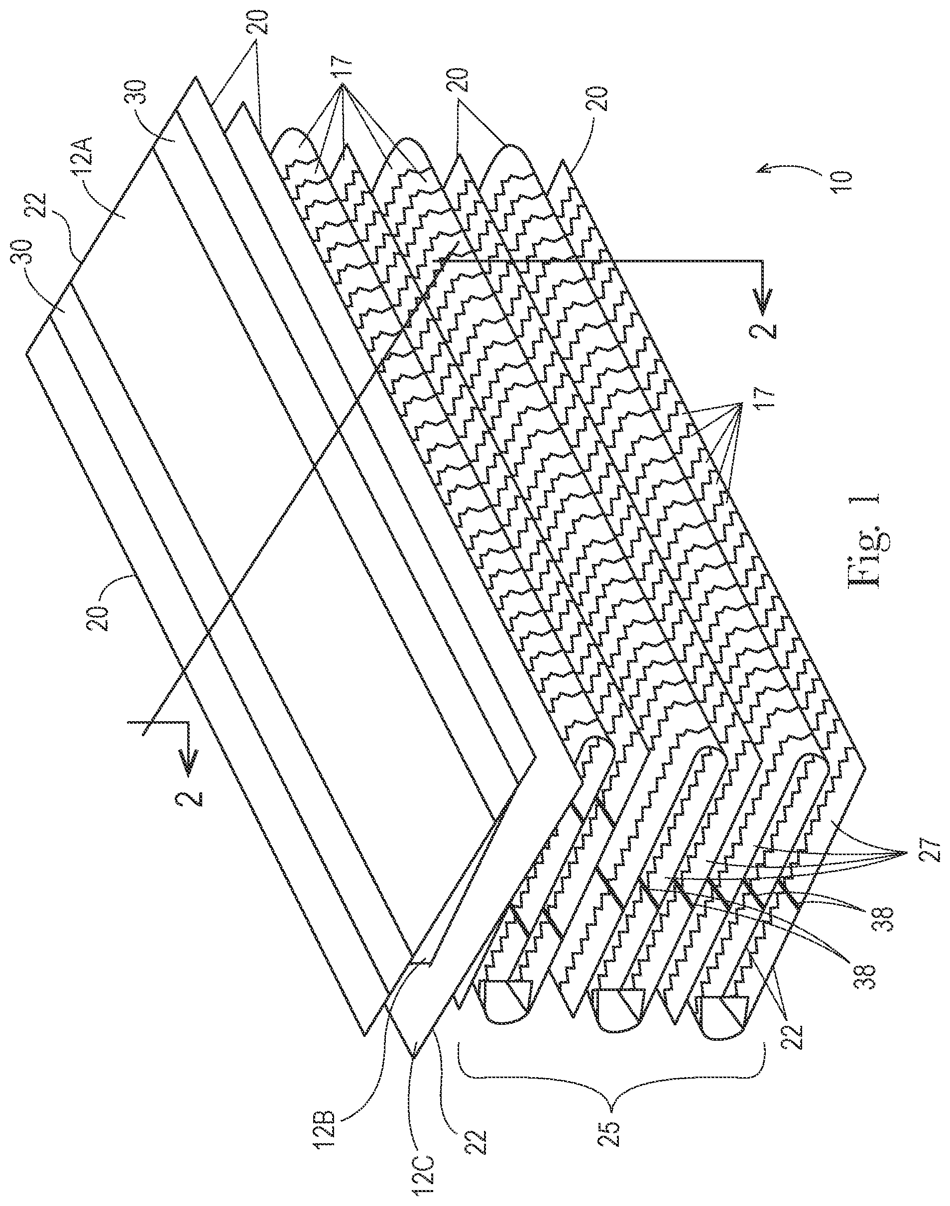 Patent US11779187 Figure 1 – Cleaning article having multi-layer gather strip element