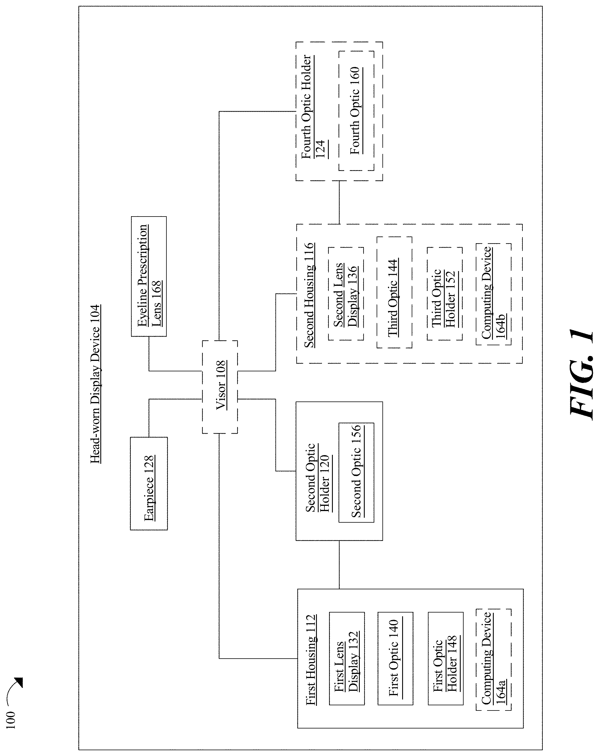 Patent US11779204 Figure 1 – Interchangeable lens mechanism for a head-worn display system and method of assembling the lens mechanism
