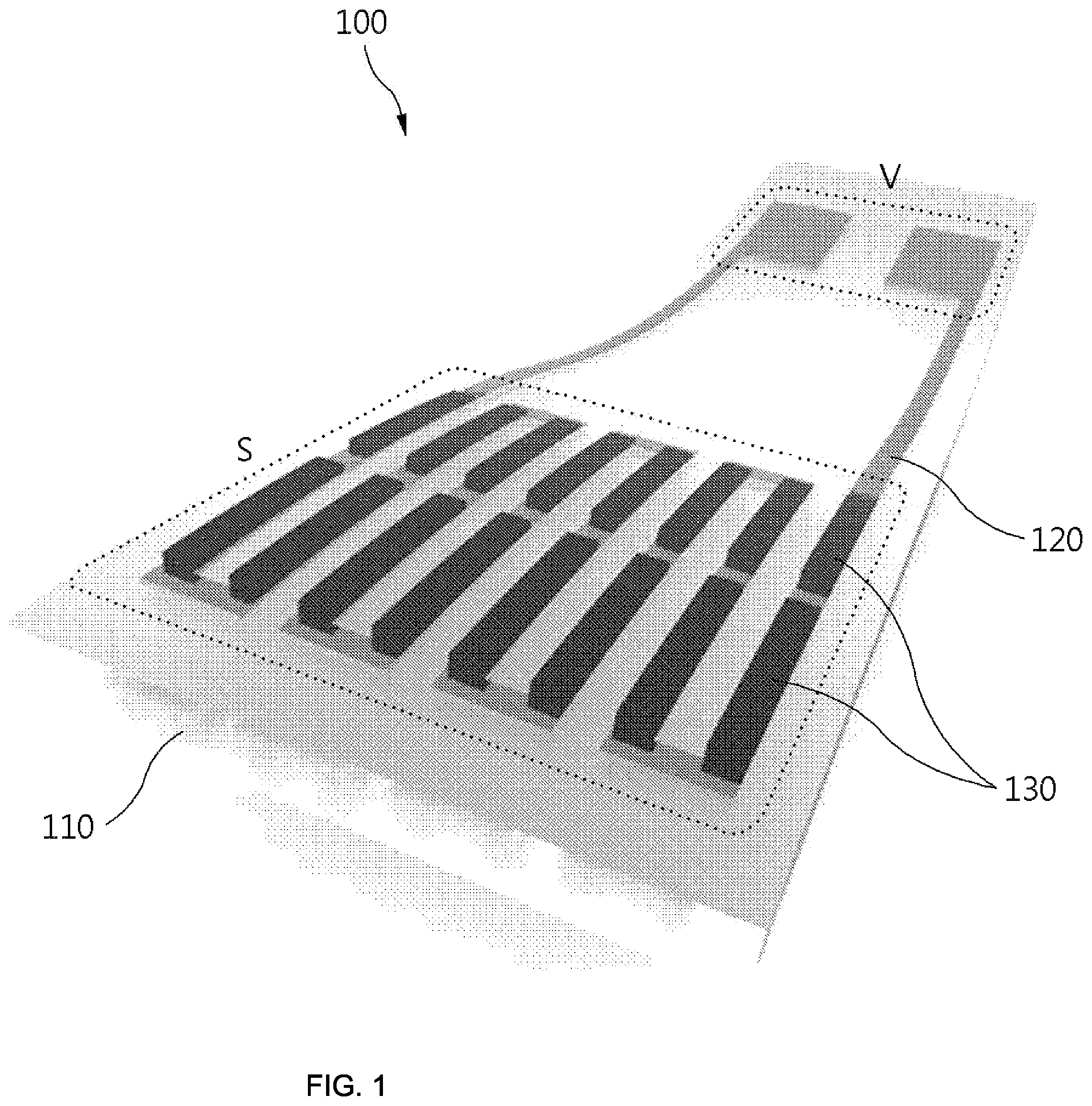 Patent US11779232 — Flexible pressure sensor using multi-material 3D-printed microchannel mold and method for manufacturing the same — Figure 1