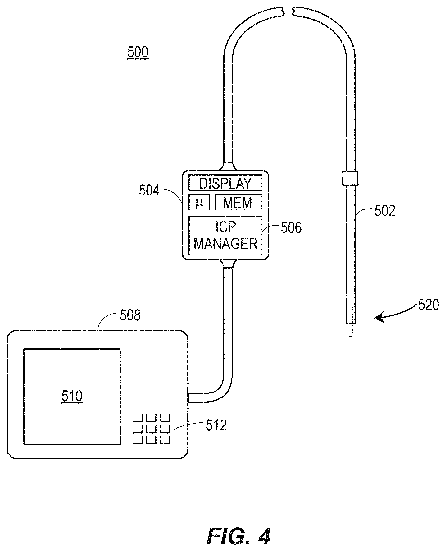 Patent US11779235 Figure 4 – Multi-sensor intracranial pressure monitor for cerebral hemodynamic monitoring
