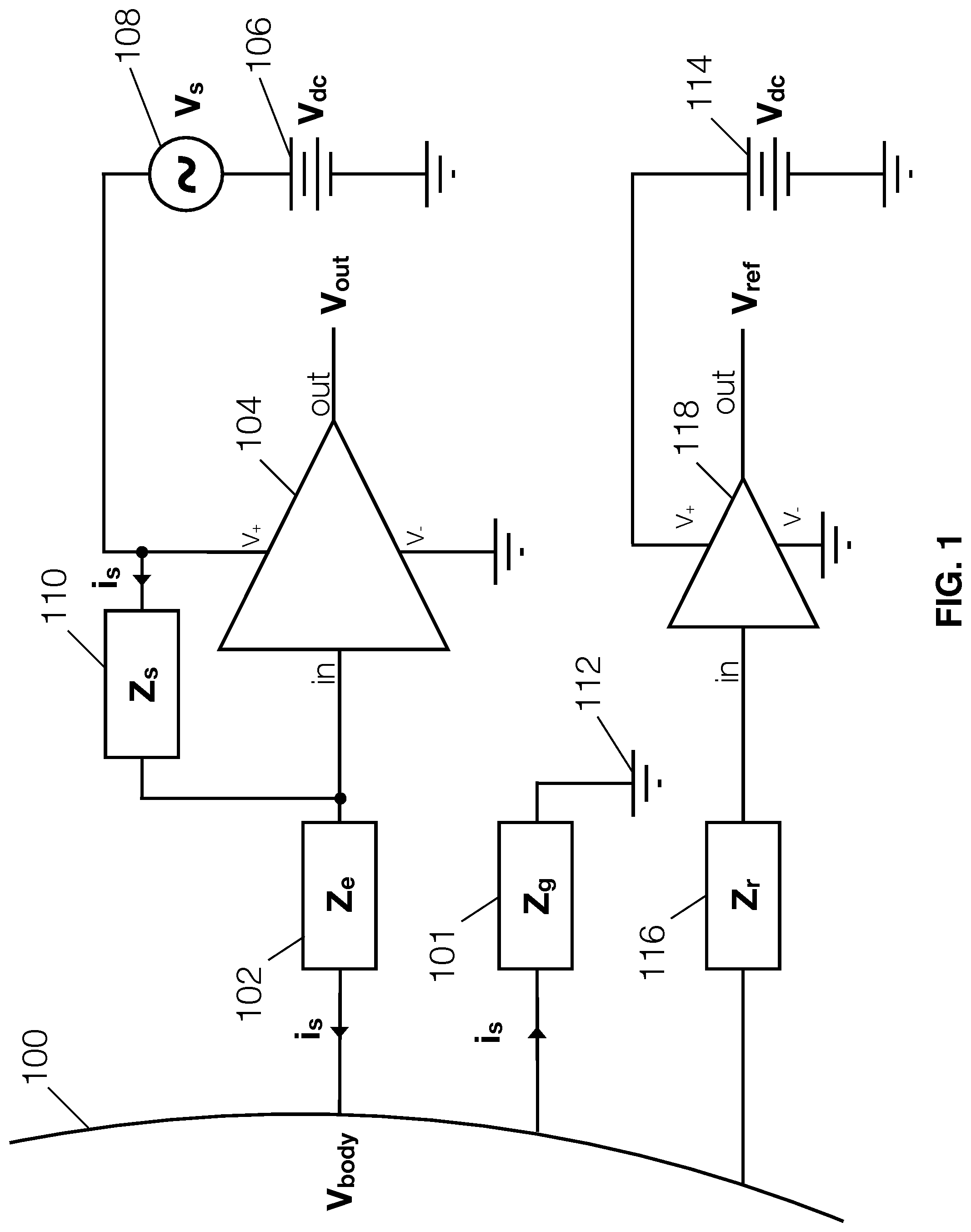 Patent US11779253 — Measurement of electrode impedances in biopotential-physiological-phenomena sensing systems — Figure 1