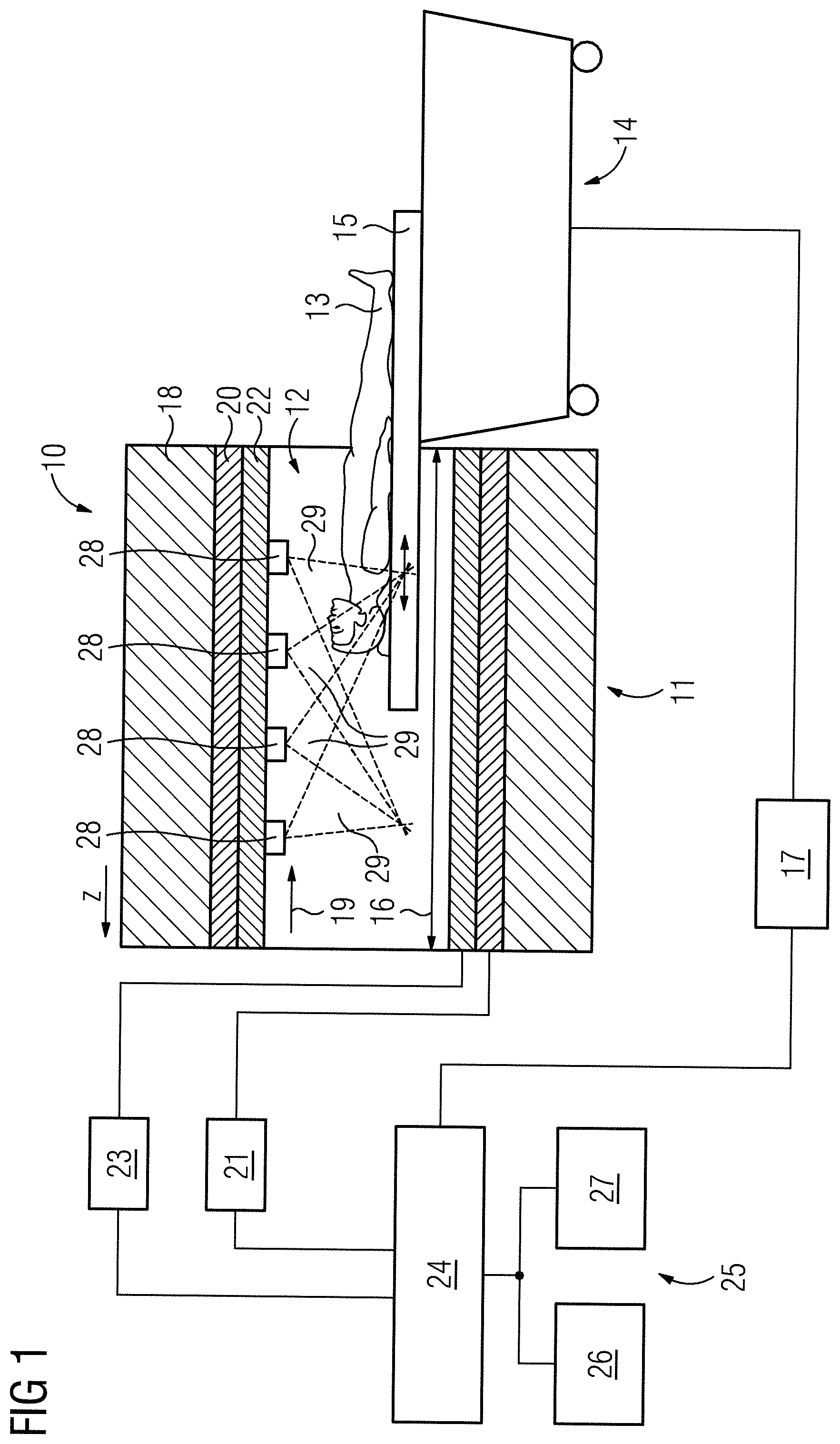 Patent US11779279 Figure 1 – Method for positioning a patient couch in a patient receiving area of a magnetic resonance device for a magnetic resonance examination