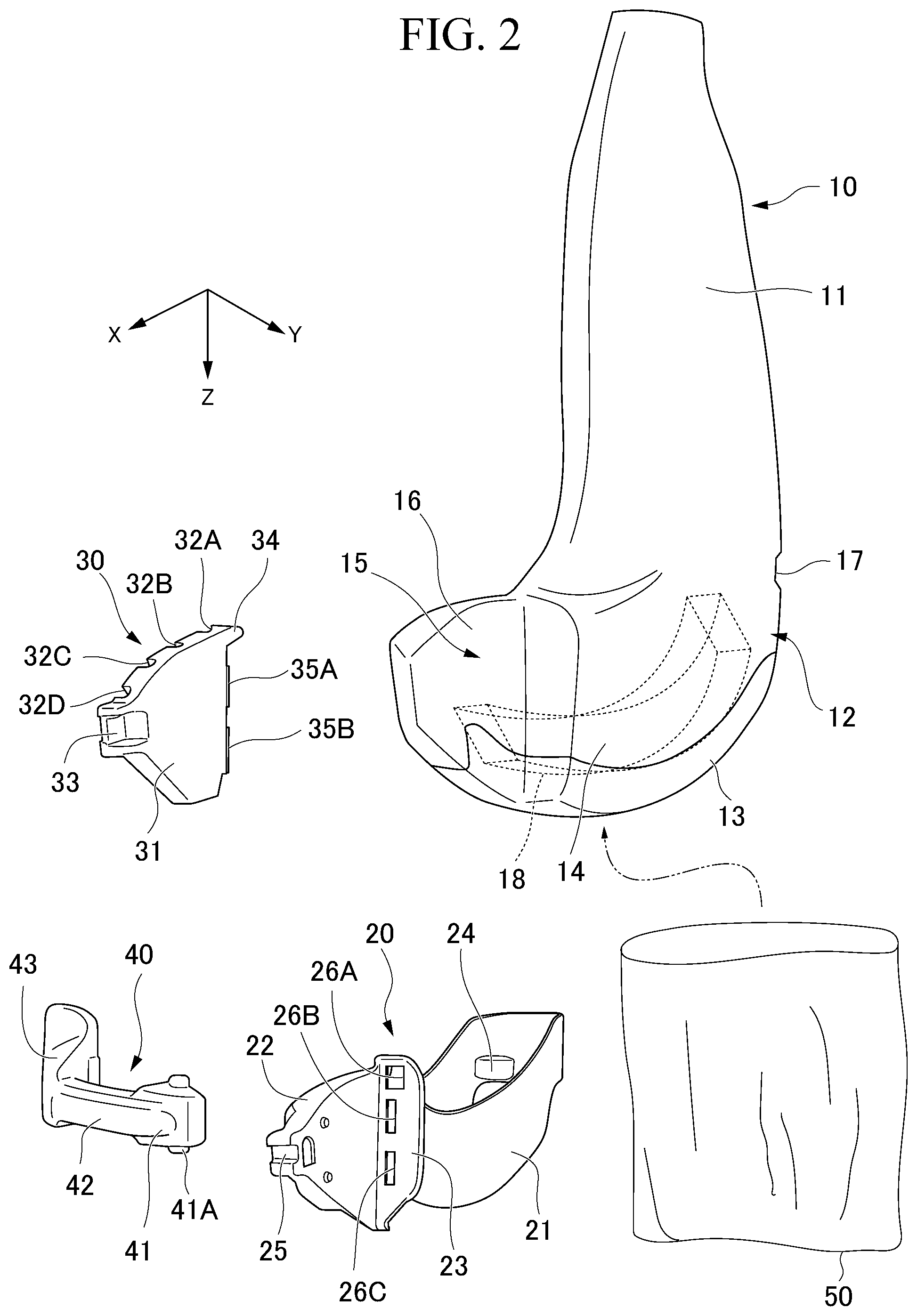 Patent US11779305 Figure 2 – Puncture adapter, ultrasonic probe, and ultrasonic probe unit for needle guide attachment
