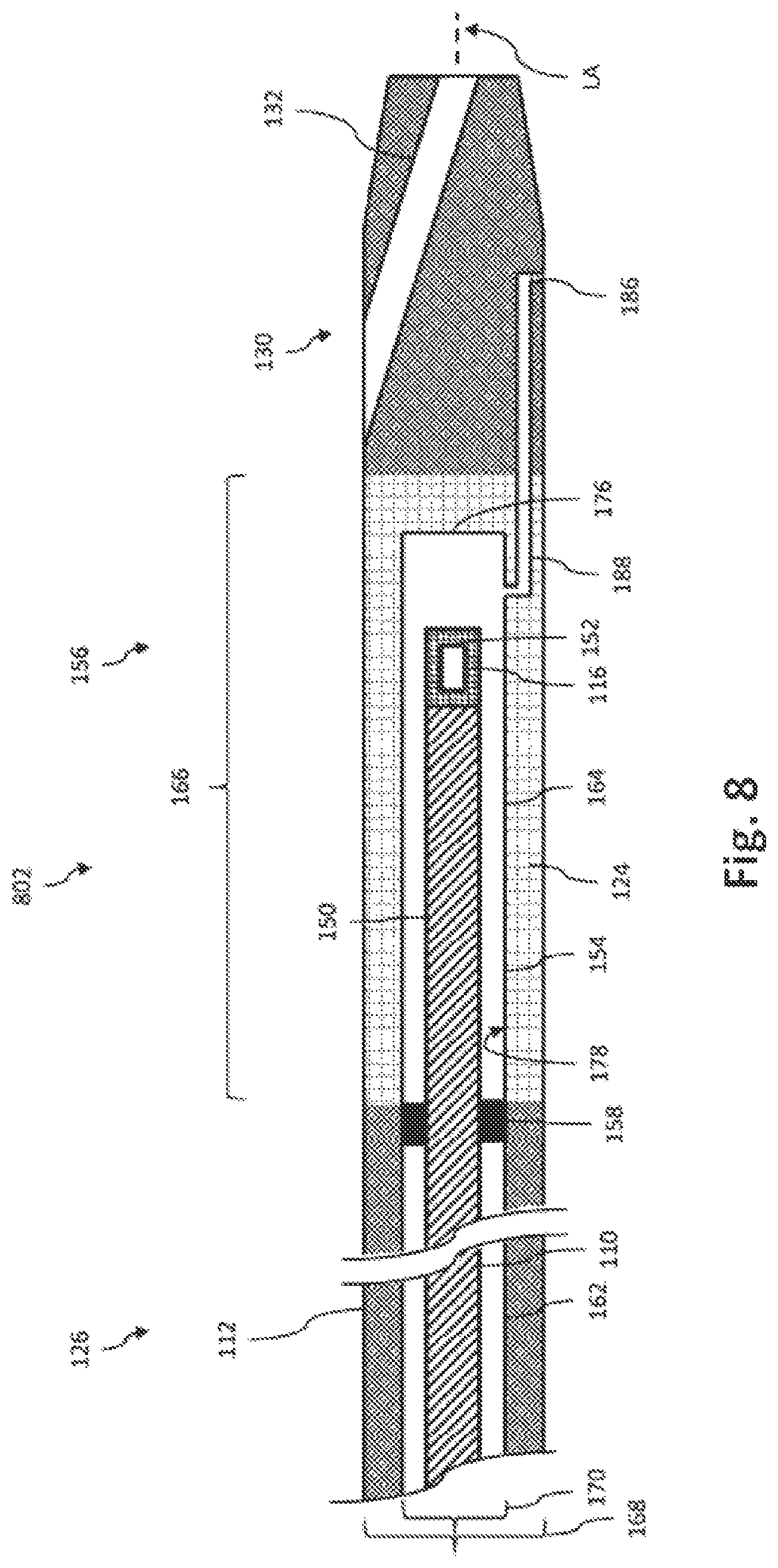 Patent US11779307 Figure 8 – Intravascular device with captively-held filling
