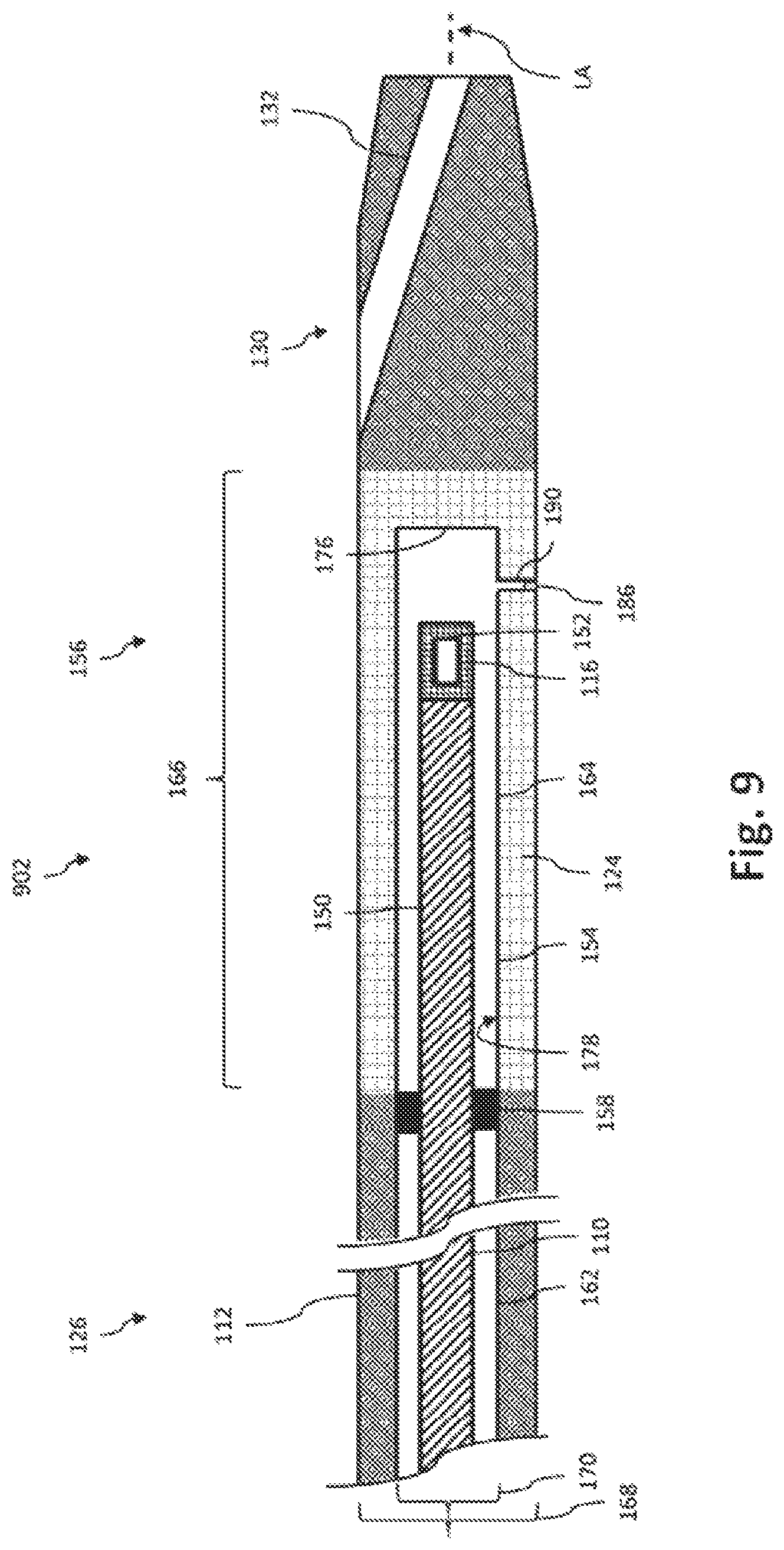 Patent US11779307 Figure 9 – Intravascular device with captively-held filling
