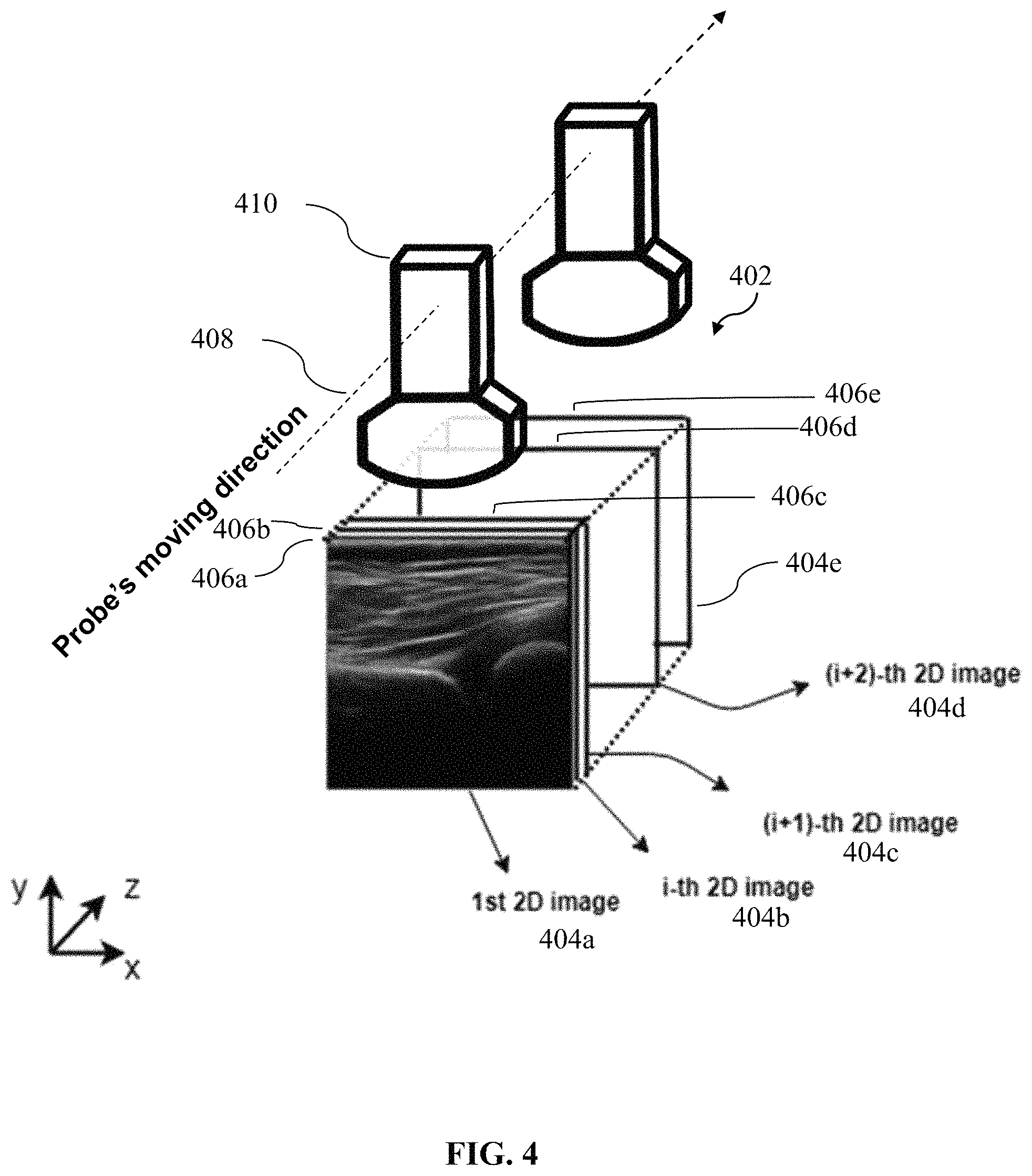 Patent US11779309 Figure 4 – Method and system for generating a three-dimensional ultrasound image of a tissue volume from two-dimensional ultrasound images