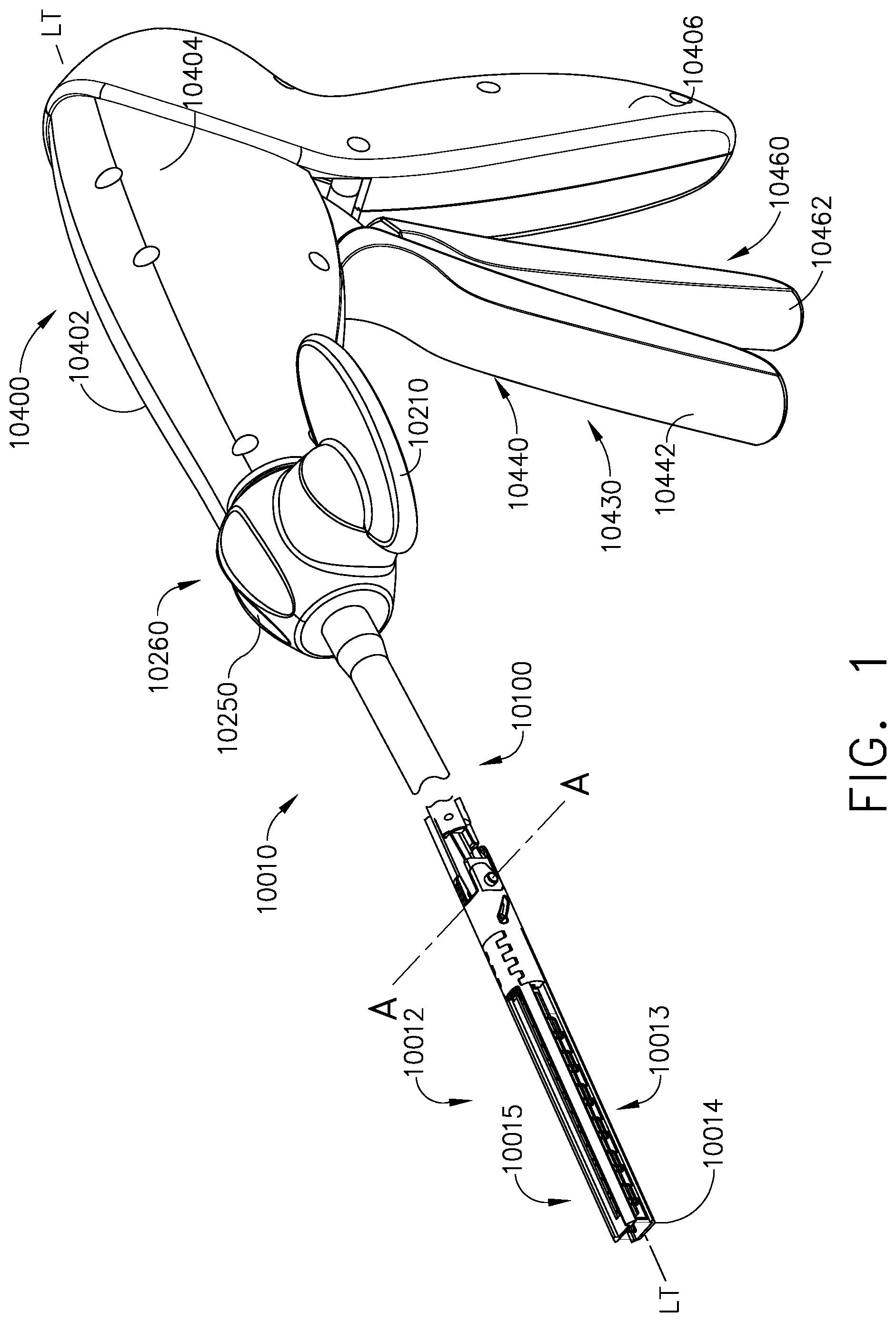 Patent US11779327 Figure 1 – Surgical stapling system including a push bar