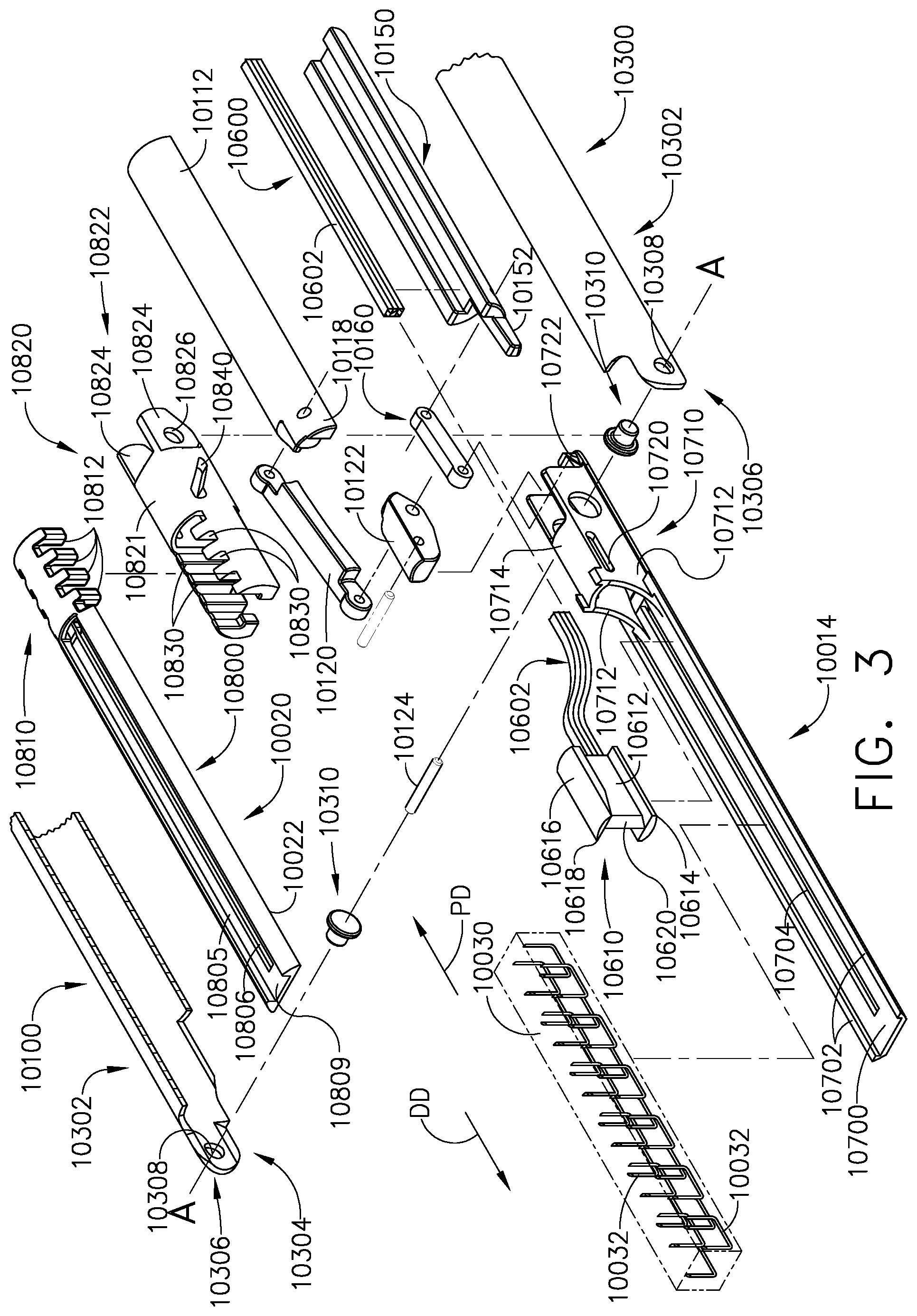 Patent US11779327 Figure 3 – Surgical stapling system including a push bar