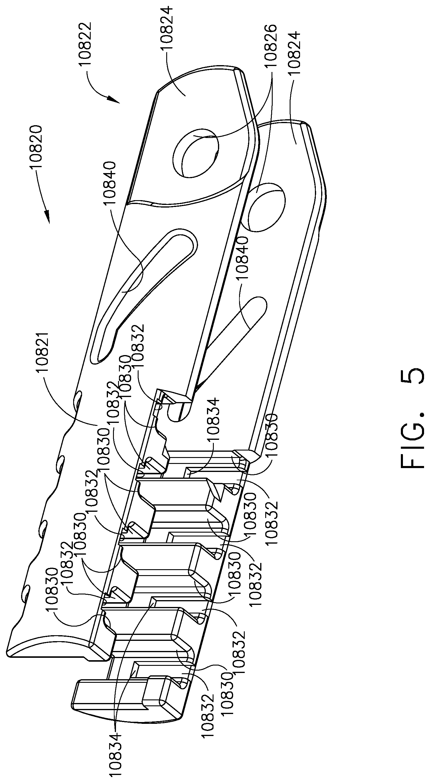 Patent US11779327 Figure 5 – Surgical stapling system including a push bar