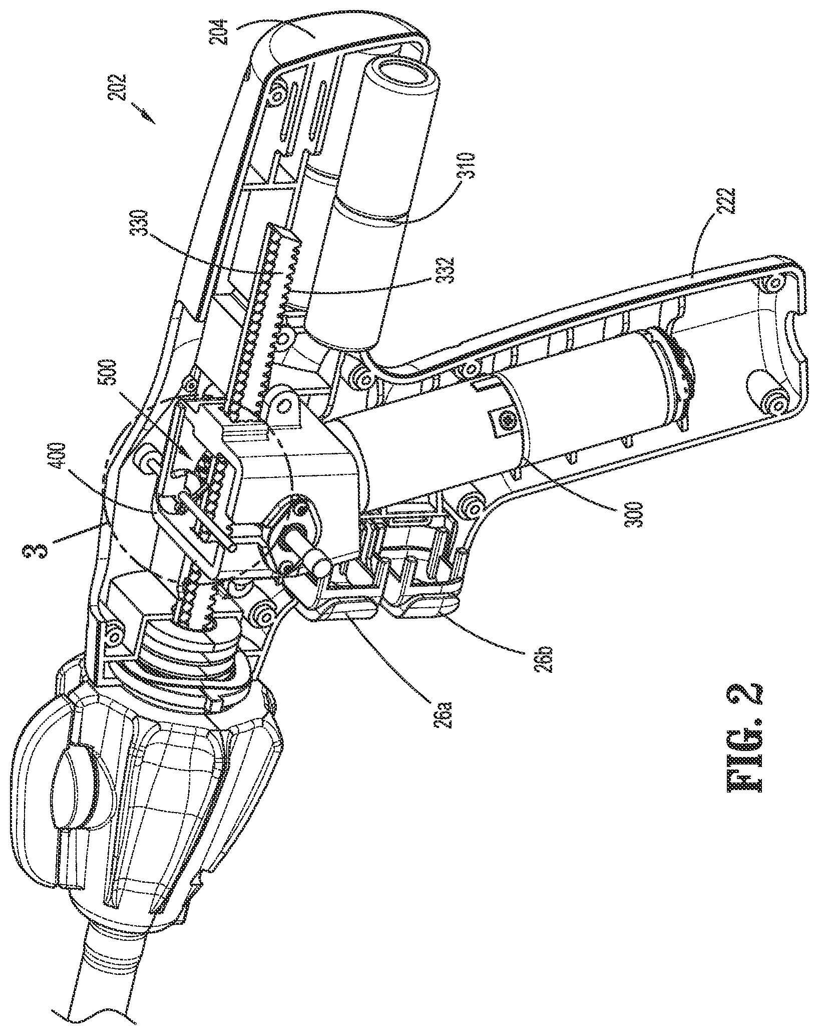 Patent US11779334 Figure 2 – Surgical stapling device including a manual retraction assembly