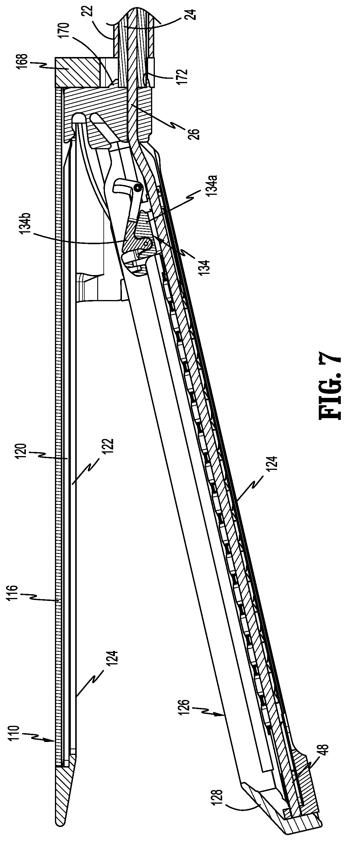 Patent US11779335 Figure 6 – Surgical stapling device with flexible shaft