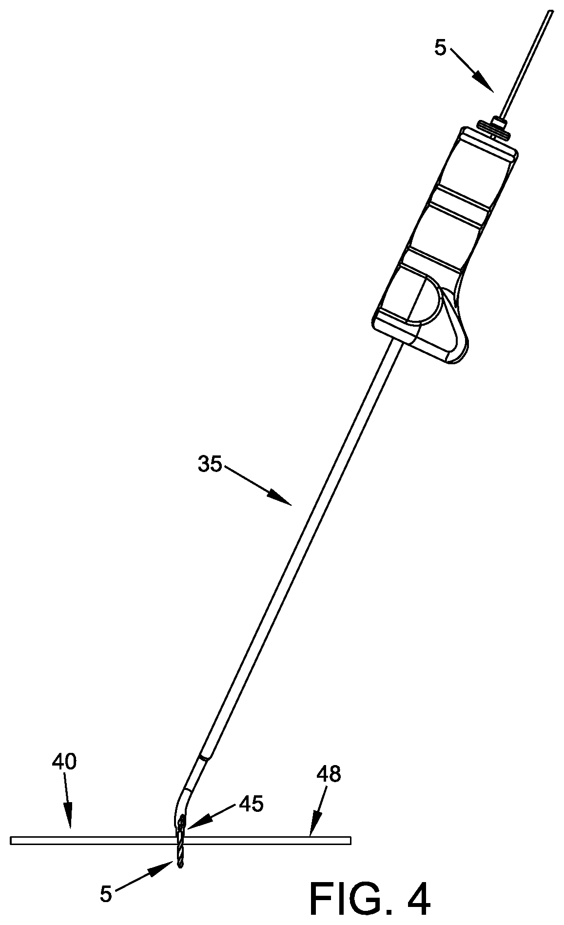Patent US11779349 Figure 4 – Flexible drill bit and angled drill guide for use with the same