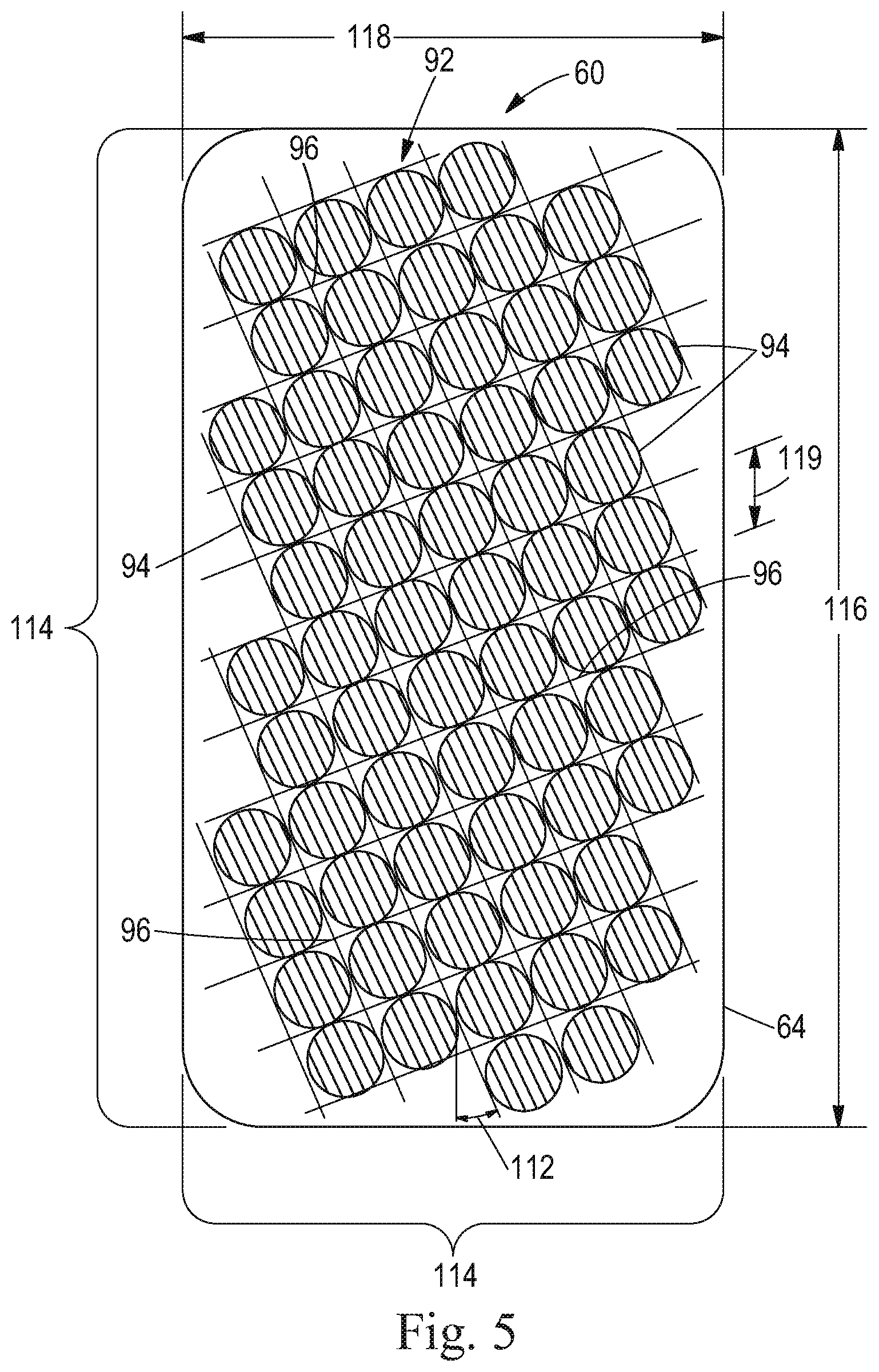 Patent US11779496 Figure 4 – Absorbent cores comprising a superabsorbent polymer immobilizing material