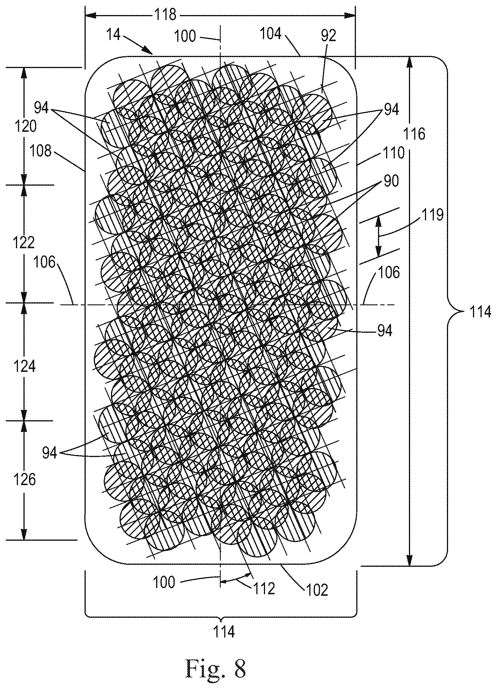 Patent US11779496 Figure 7 – Absorbent cores comprising a superabsorbent polymer immobilizing material