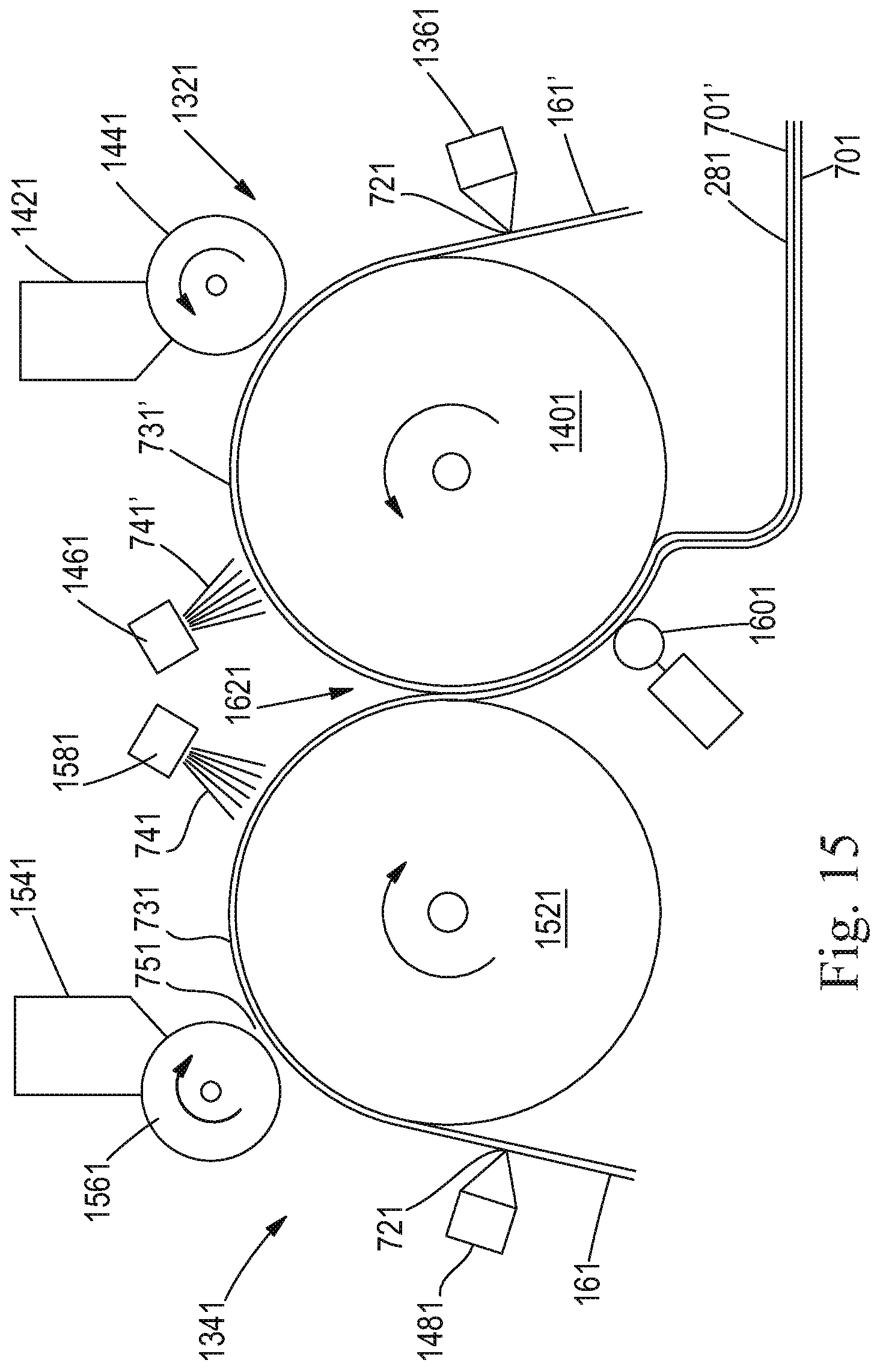 Patent US11779496 Figure 13 – Absorbent cores comprising a superabsorbent polymer immobilizing material