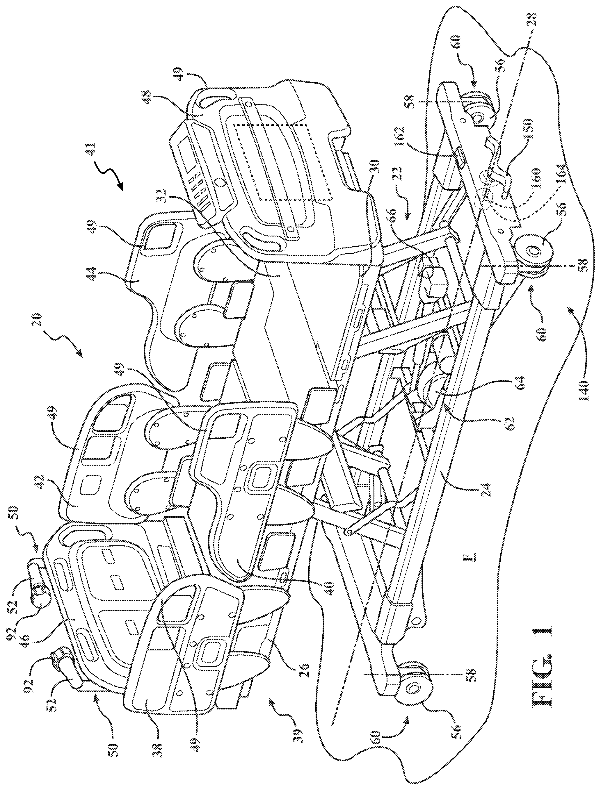 Patent US11779497 Figure 1 – Patient transport apparatus having coordinated user input devices