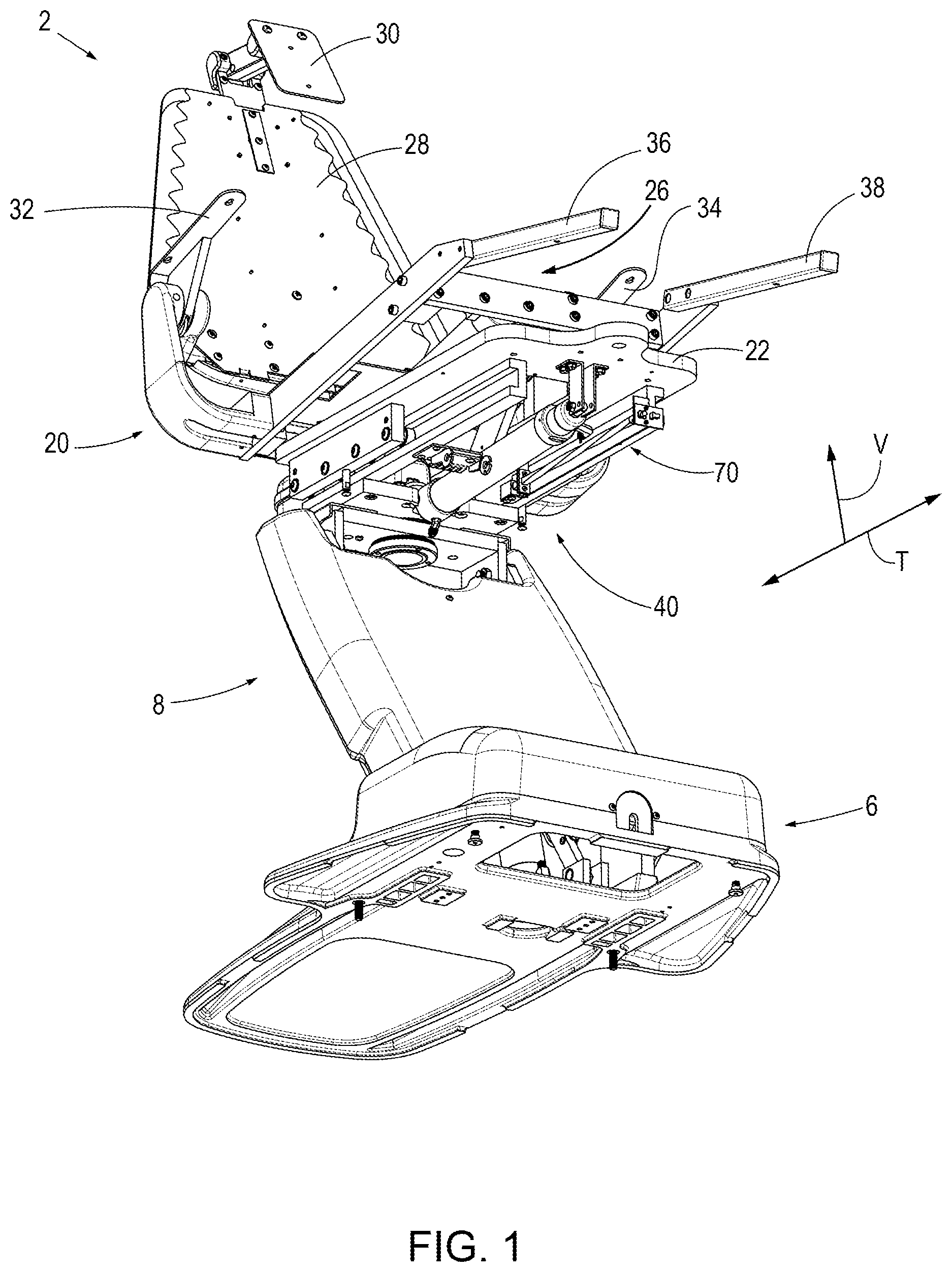 Patent US11779501 Figure 1 – Traverse dental chair and a sensor assembly for monitoring positions thereof