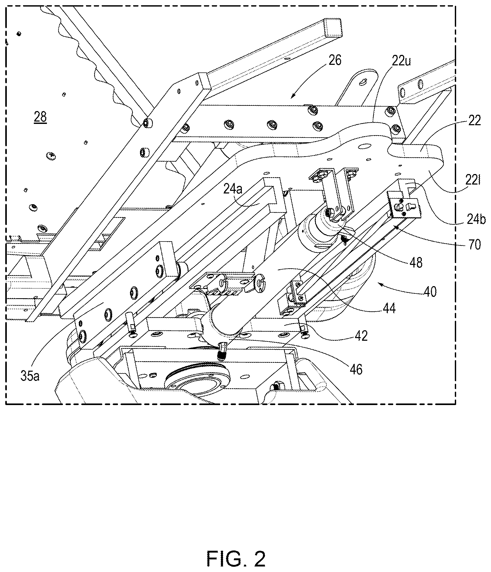 Patent US11779501 Figure 2 – Traverse dental chair and a sensor assembly for monitoring positions thereof