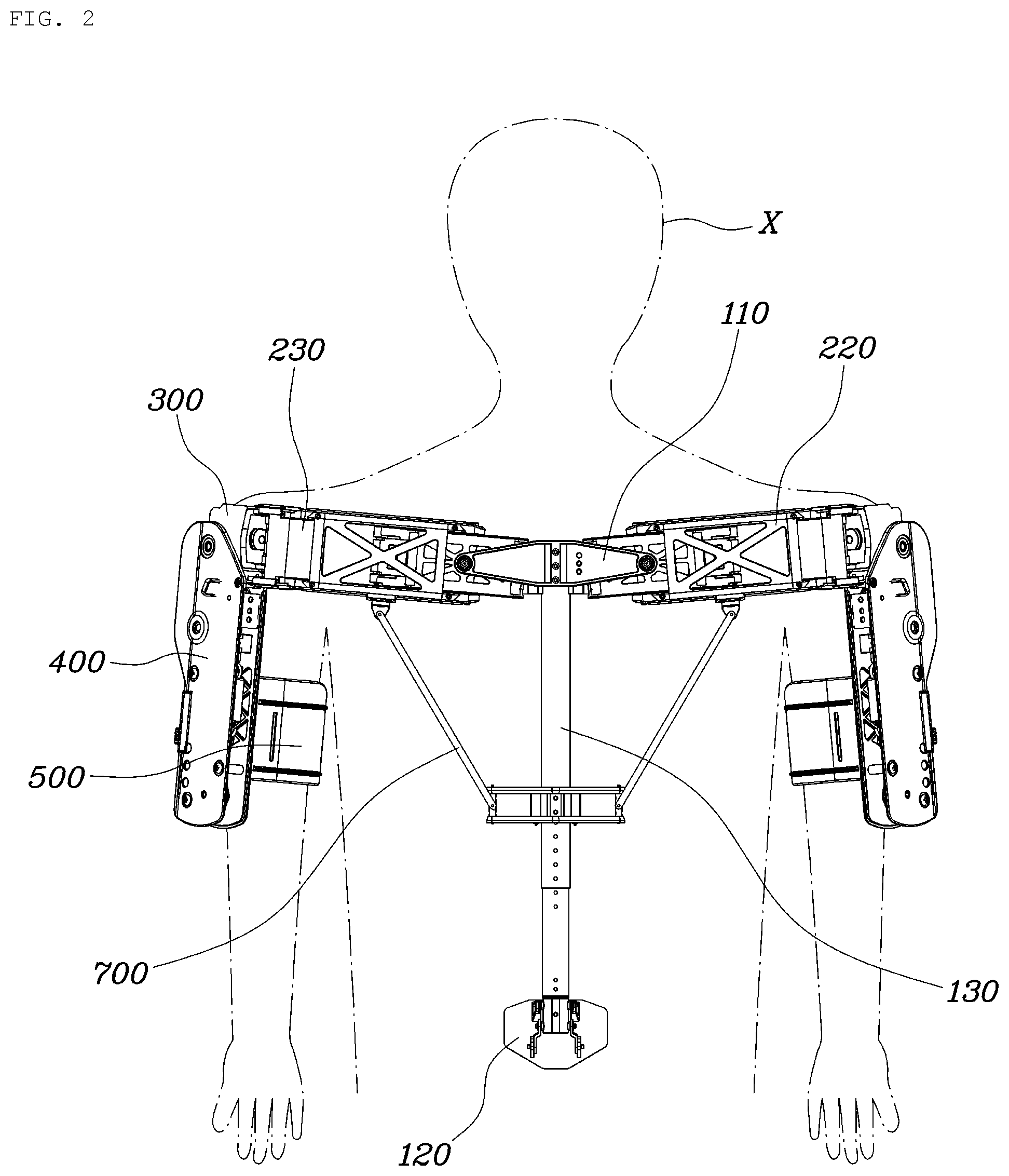 Patent US11779504 Figure 2 – Wearable apparatus for increasing muscular force