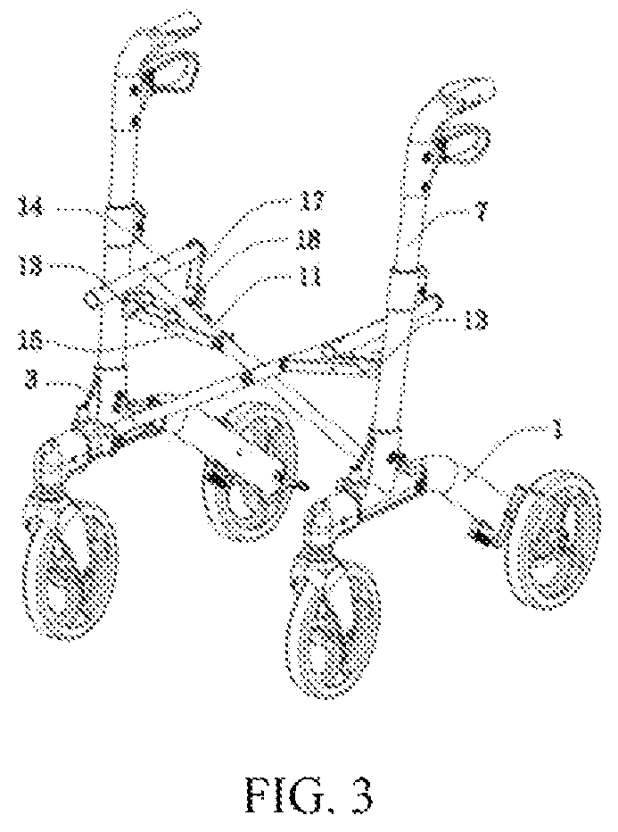 Patent US11779506 Figure 3 – Connecting rod self-locking structure for double-folded rollator