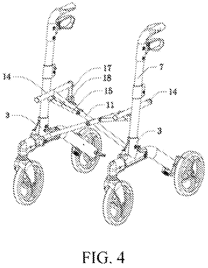Patent US11779506 Figure 4 – Connecting rod self-locking structure for double-folded rollator