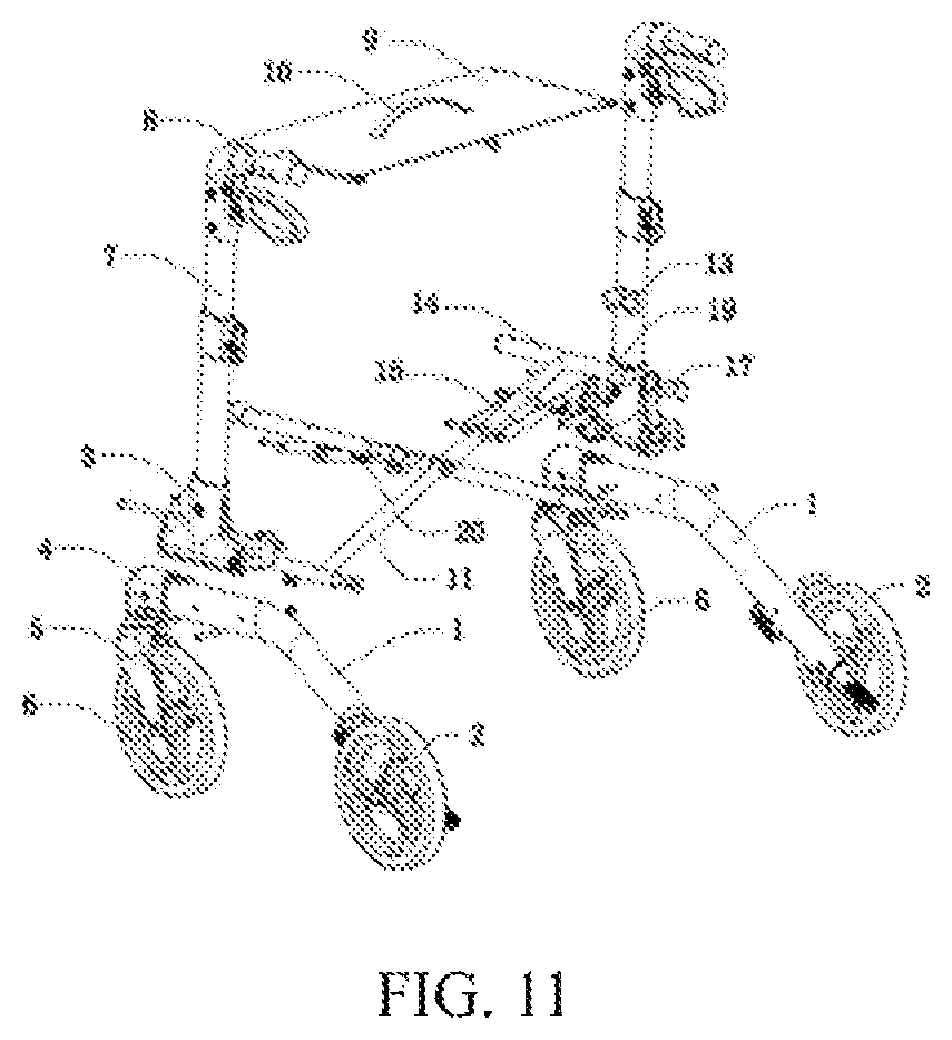 Patent US11779506 Figure 11 – Connecting rod self-locking structure for double-folded rollator