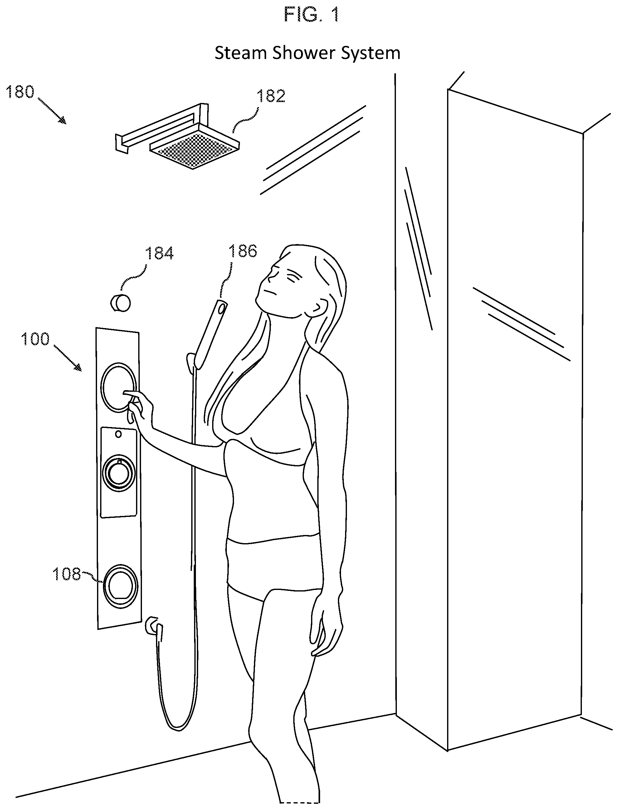 Patent US11779515 Figure 1 – Steam shower system and device
